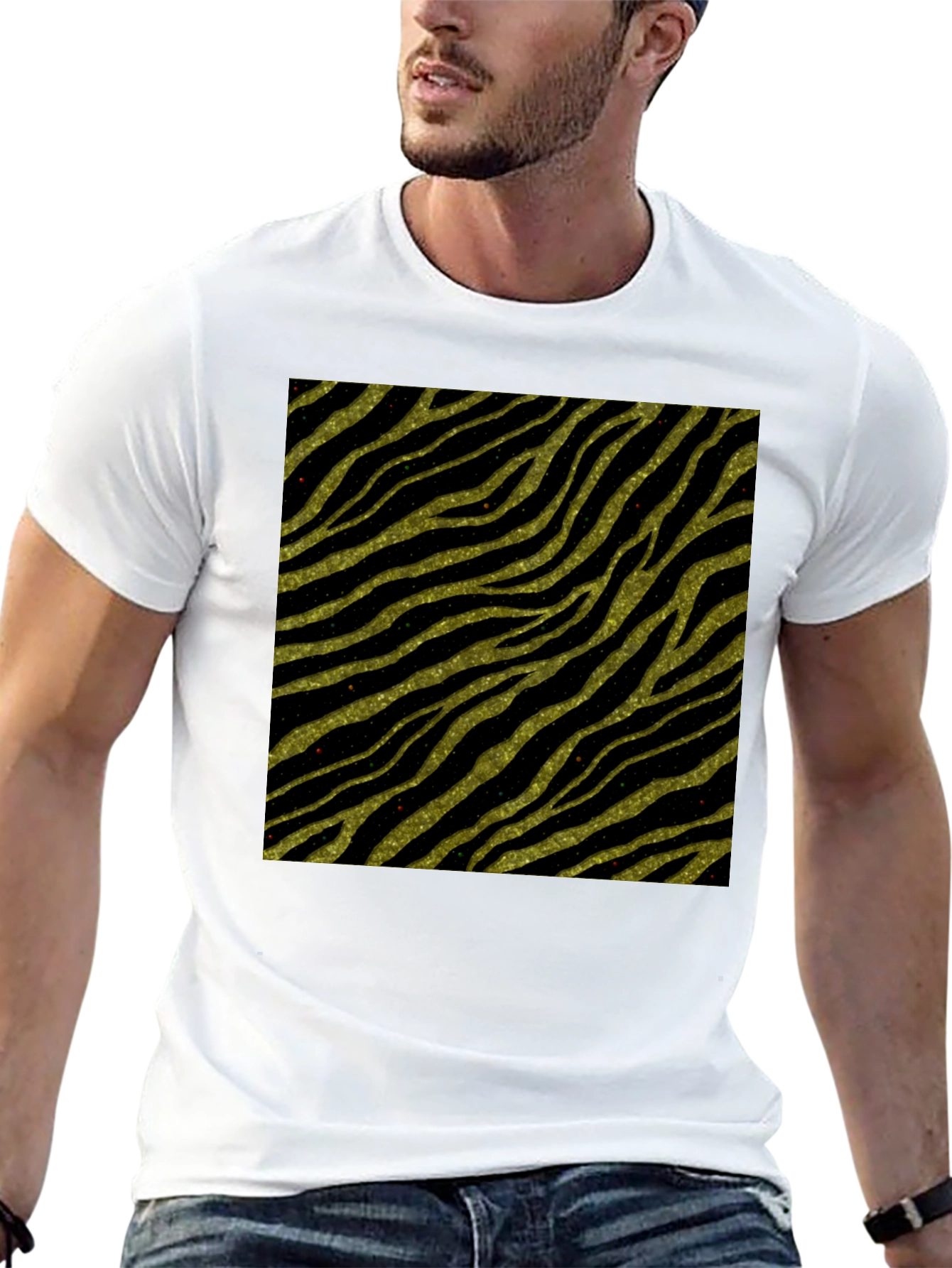 Zebra Stripe T-Shirt - Gold Glitter Animal Print Tee