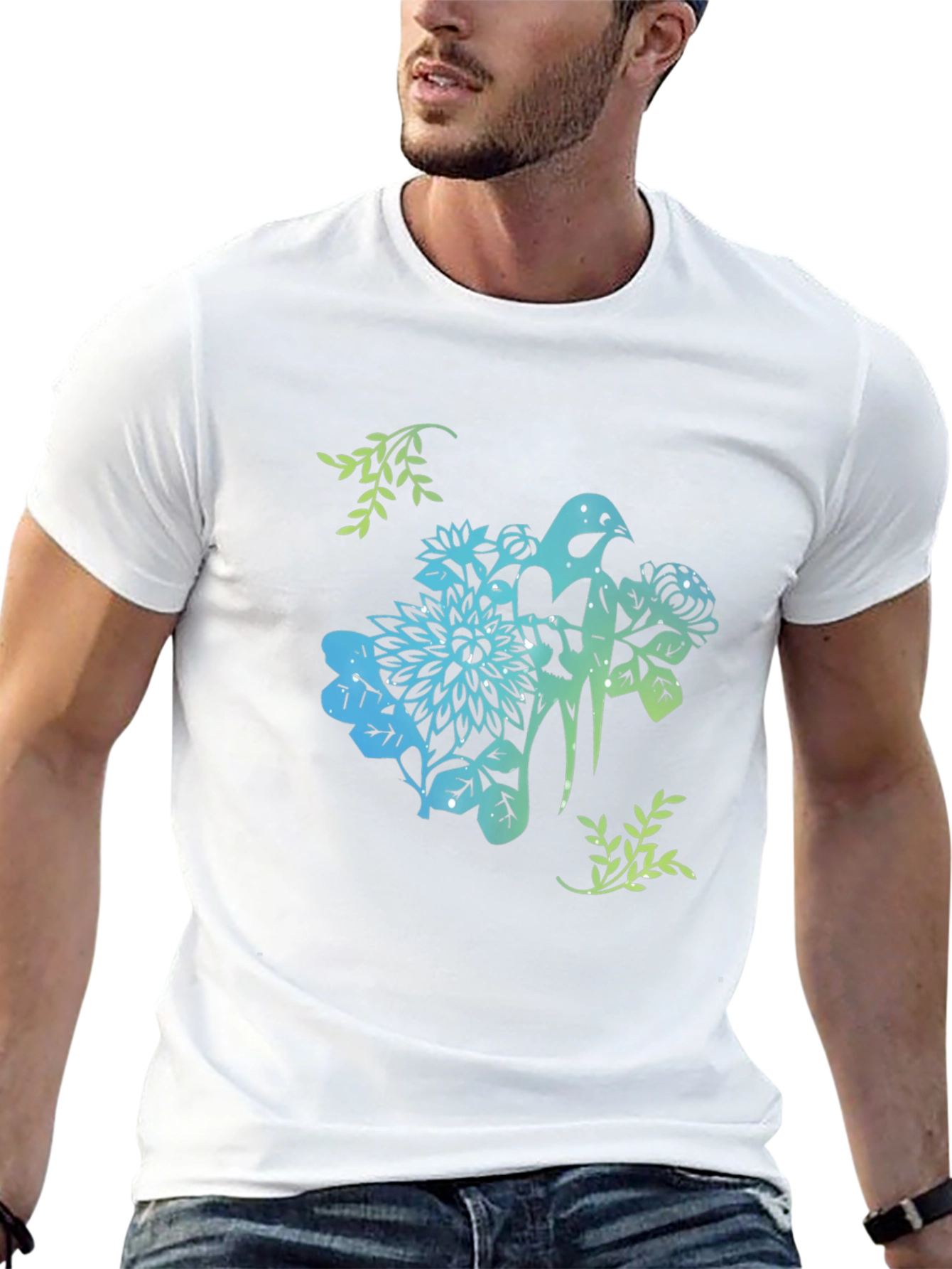 Bird & Floral Graphic Black T-Shirt