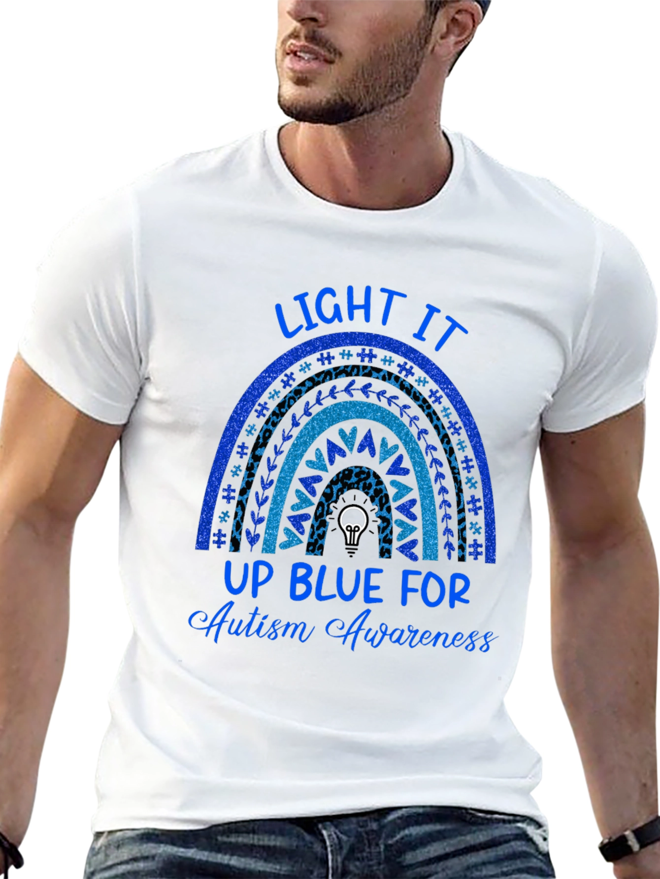 Autism Awareness T-Shirt Light It Up Blue Rainbow Tee