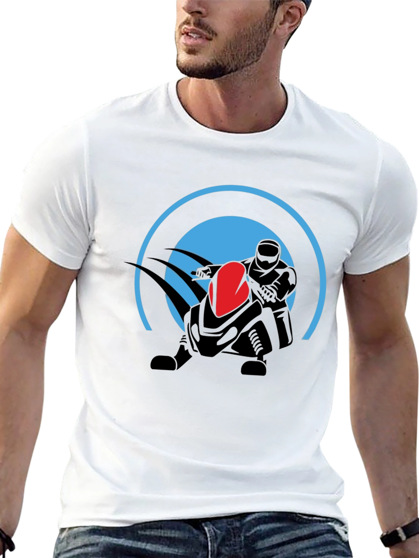 Black Graphic Tee: Futuristic Rider Design