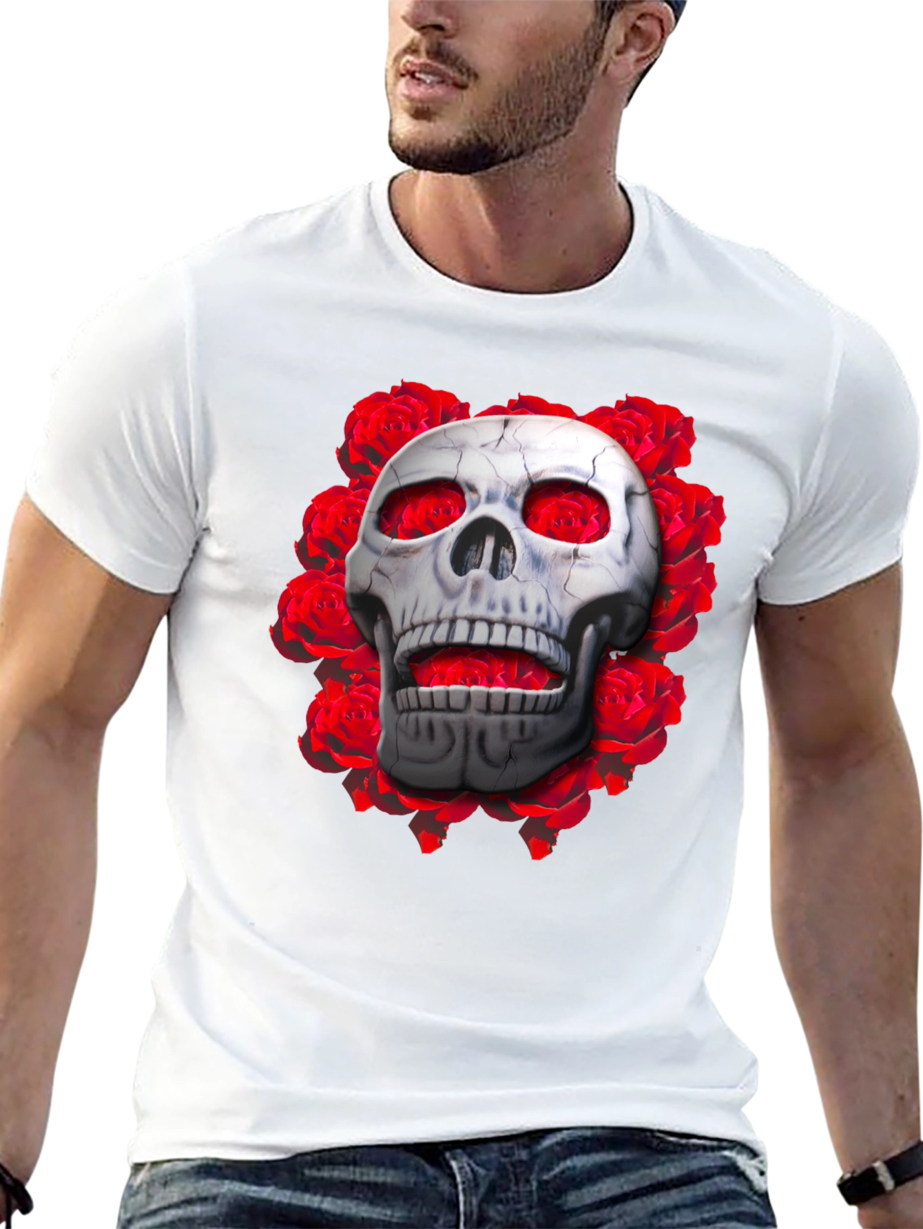 Skull & Roses Graphic Tee - Gothic Style