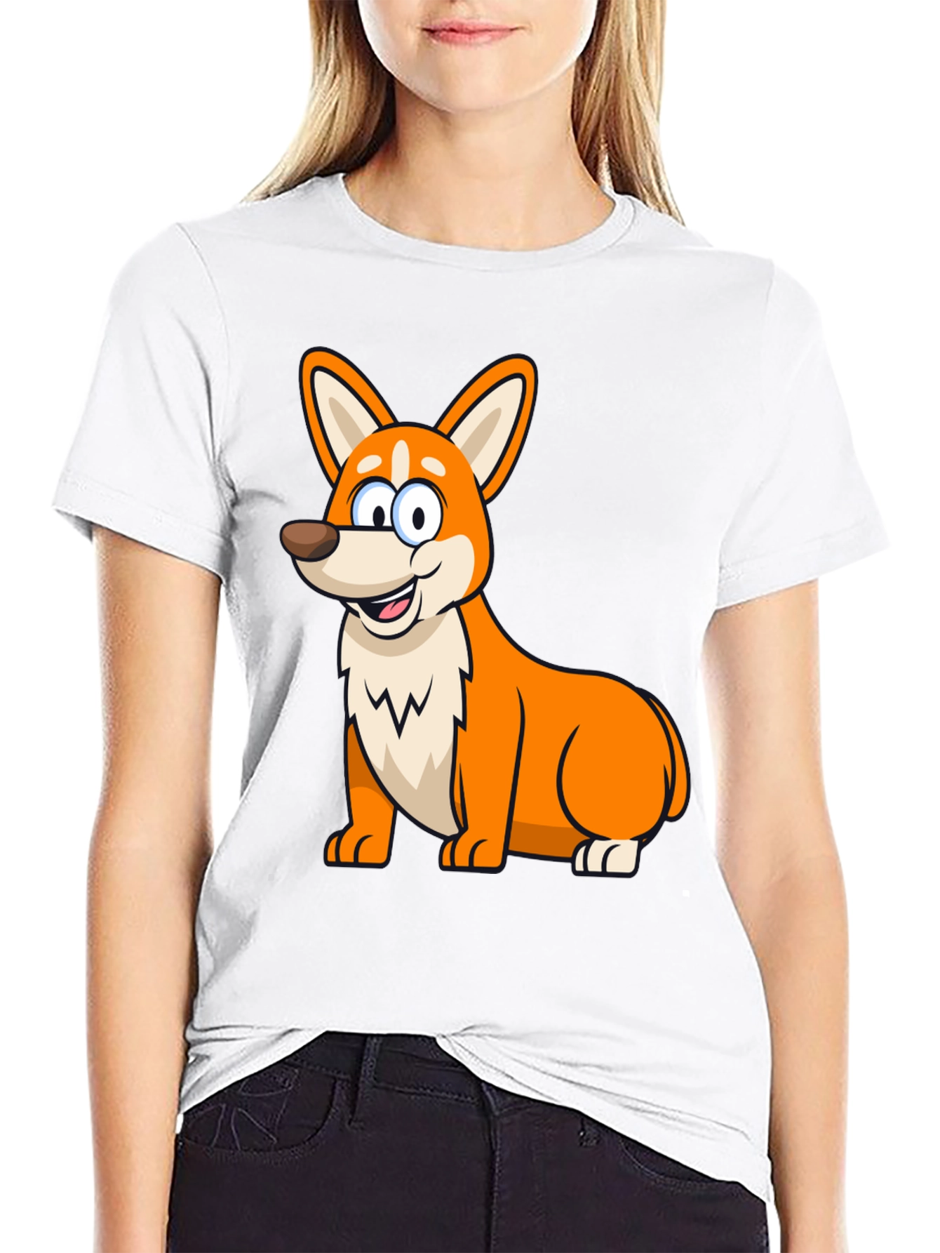 Cute Corgi Cartoon Black T-Shirt