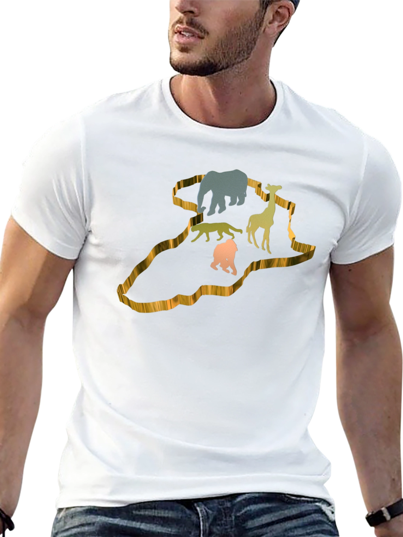 African Animals Outline Black T-Shirt