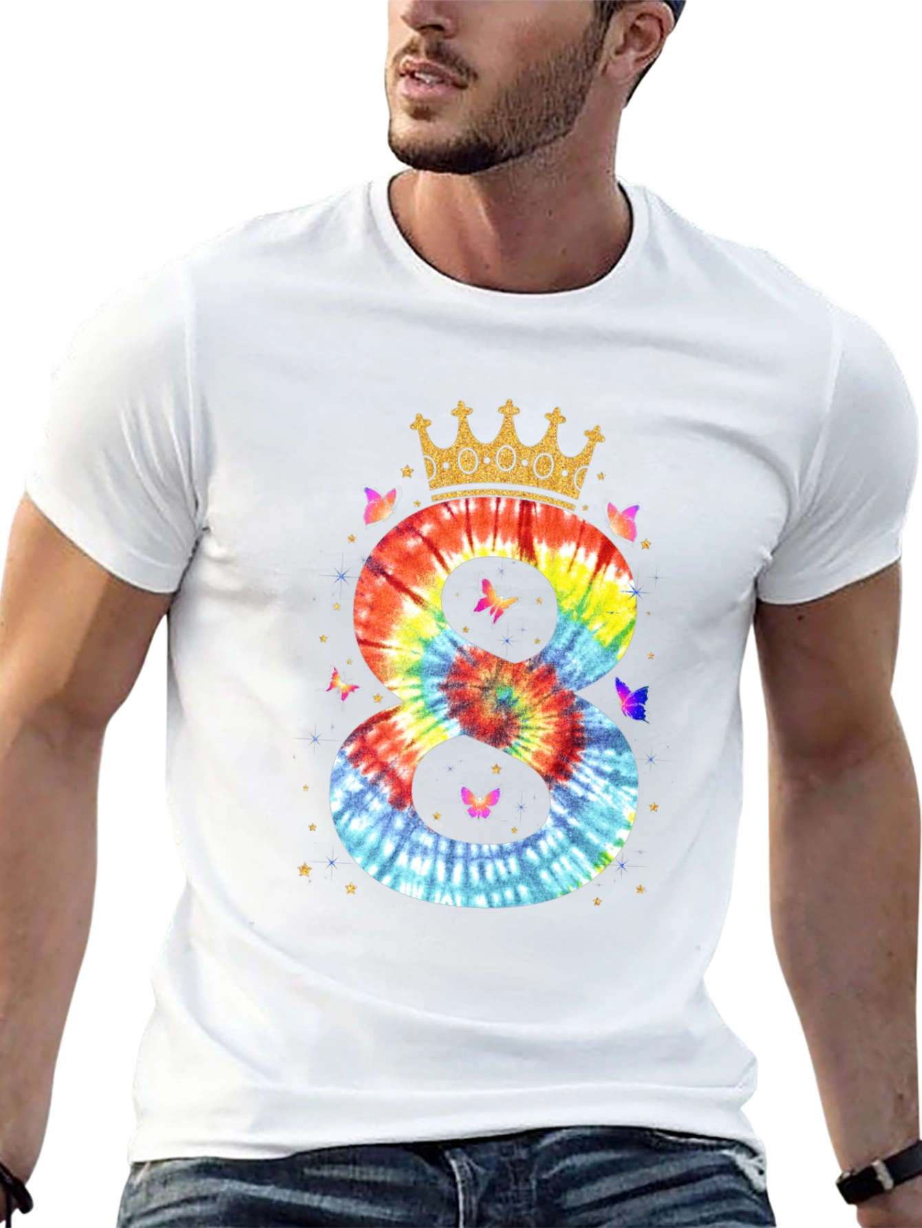 Tie Dye Number 8 Birthday Crown T-Shirt