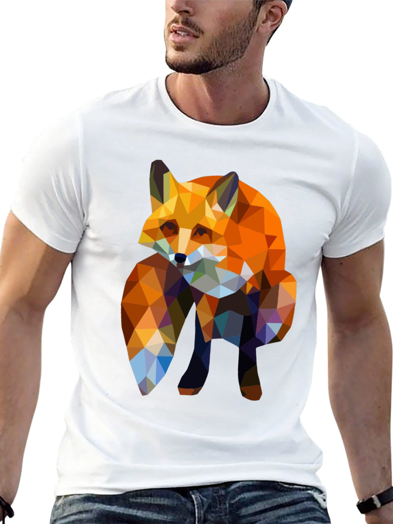 Geometric Fox Print Black T-Shirt