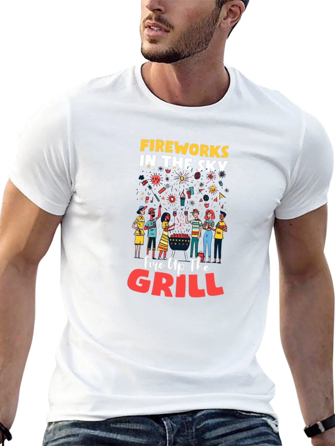 Fireworks Grill Party Black Graphic T-Shirt