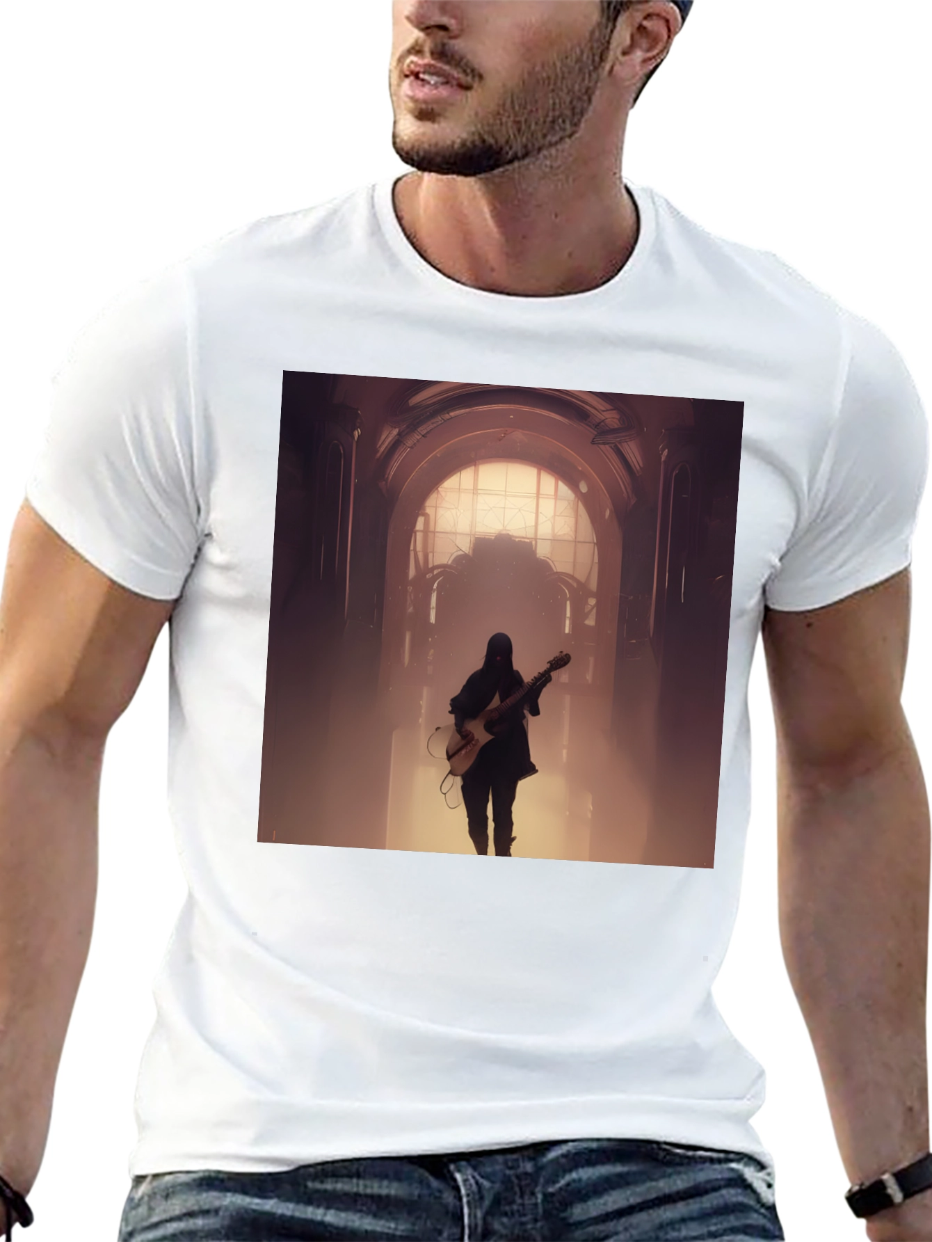 Guitar Player Graphic Tee - Black Cotton Blend