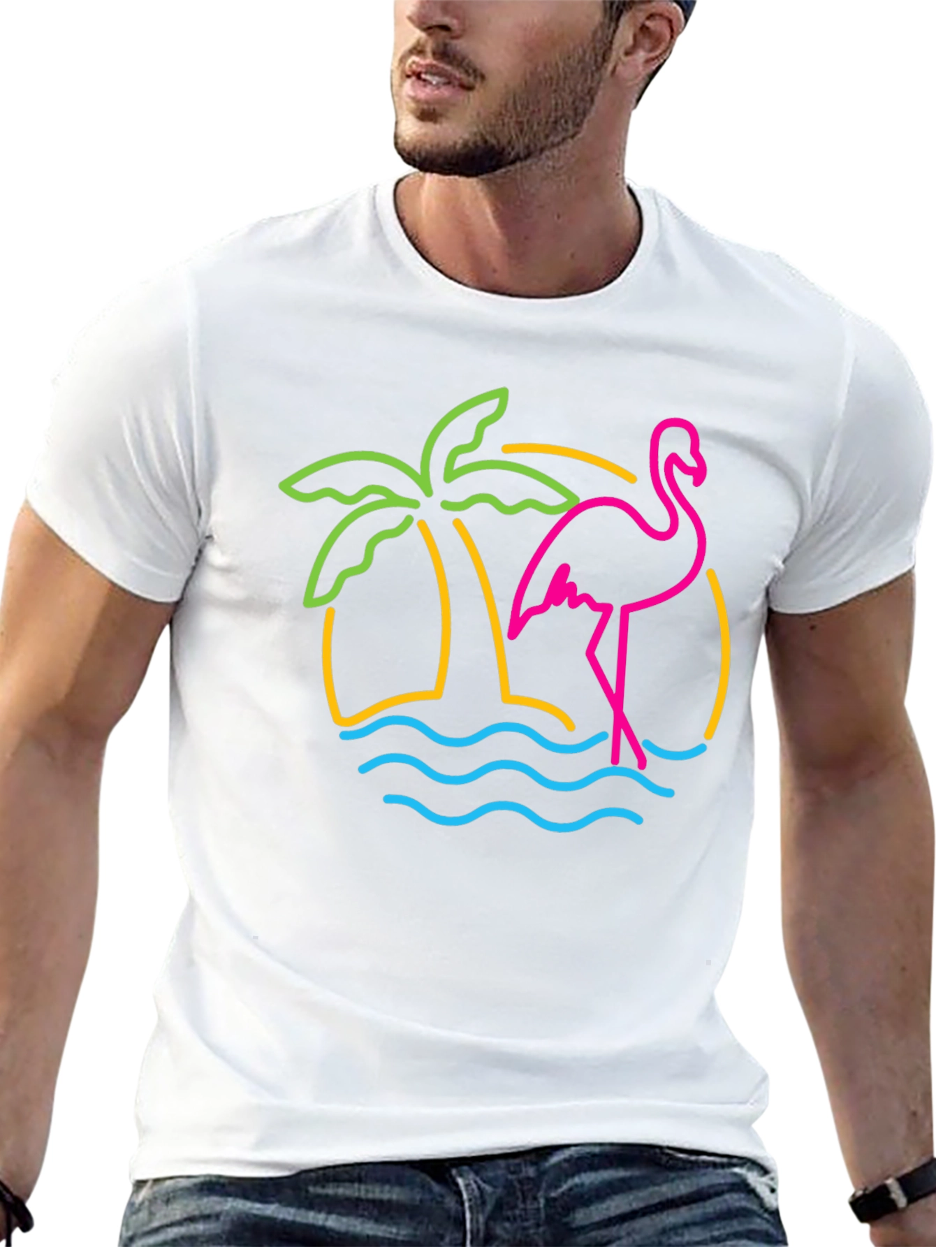 Neon Flamingo T-Shirt - Tropical Palm Tree Design