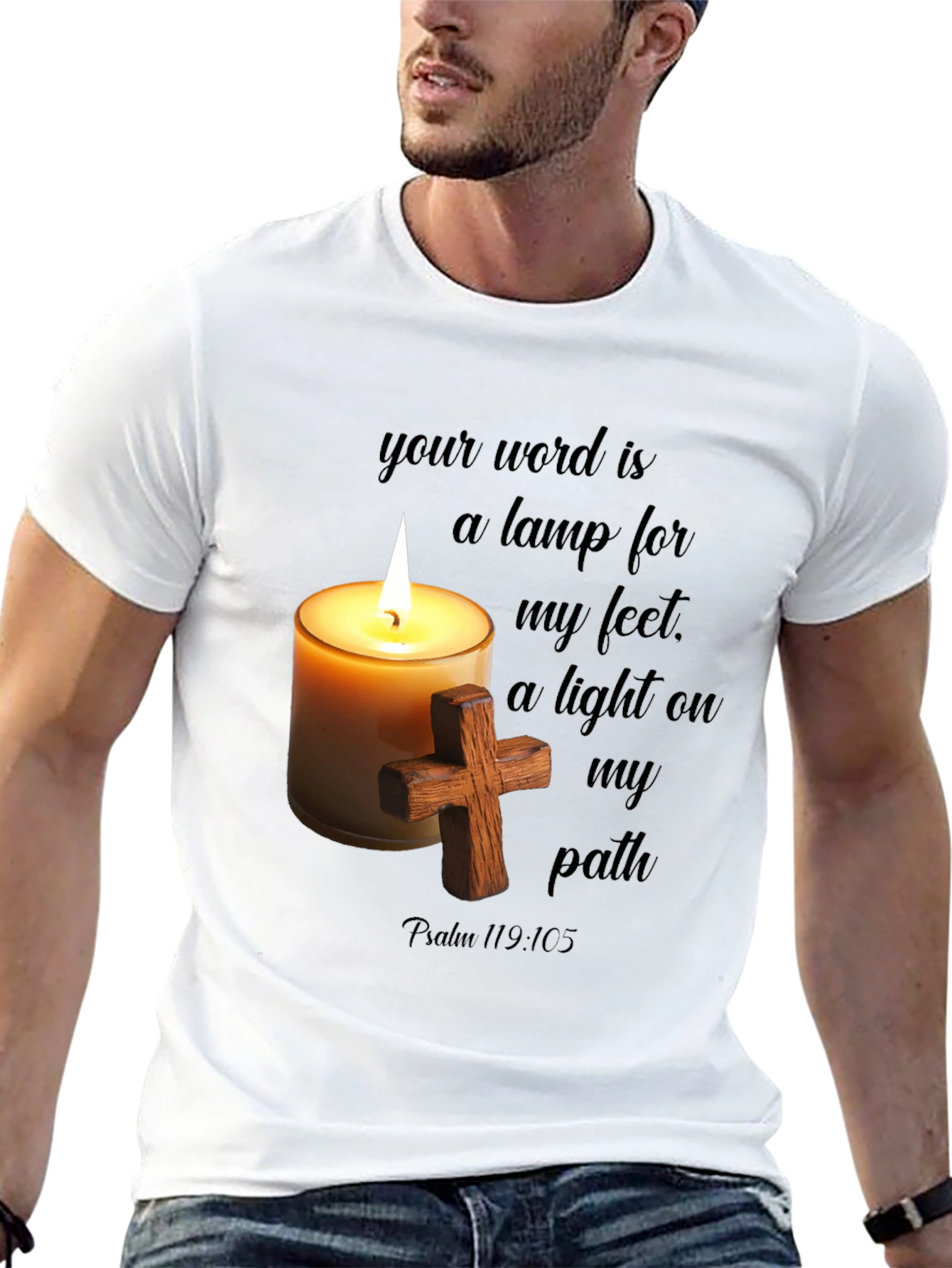 Faithful Light T-Shirt: Word Lamp & Cross Design
