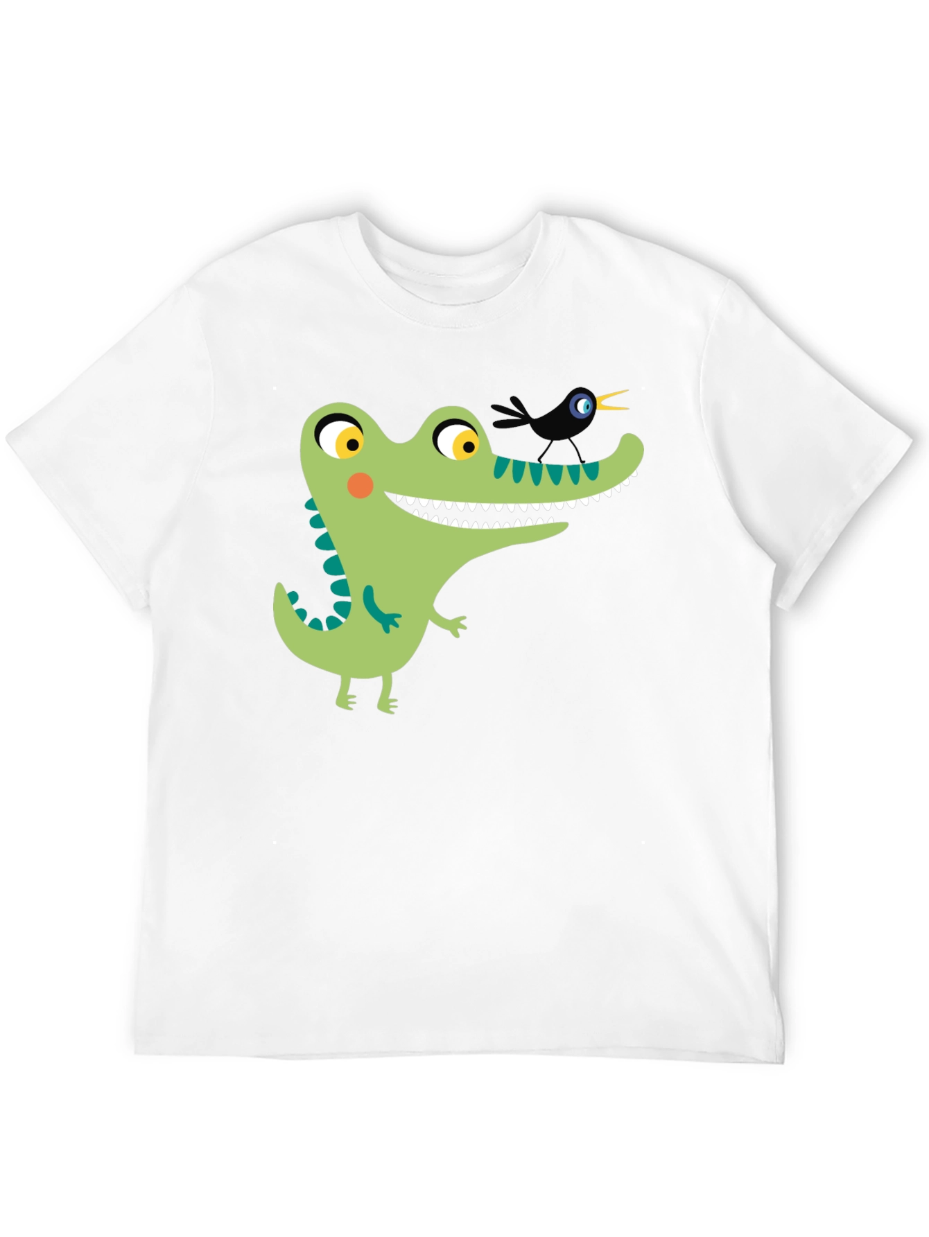 Cartoon Alligator Graphic Tee - Black Cotton
