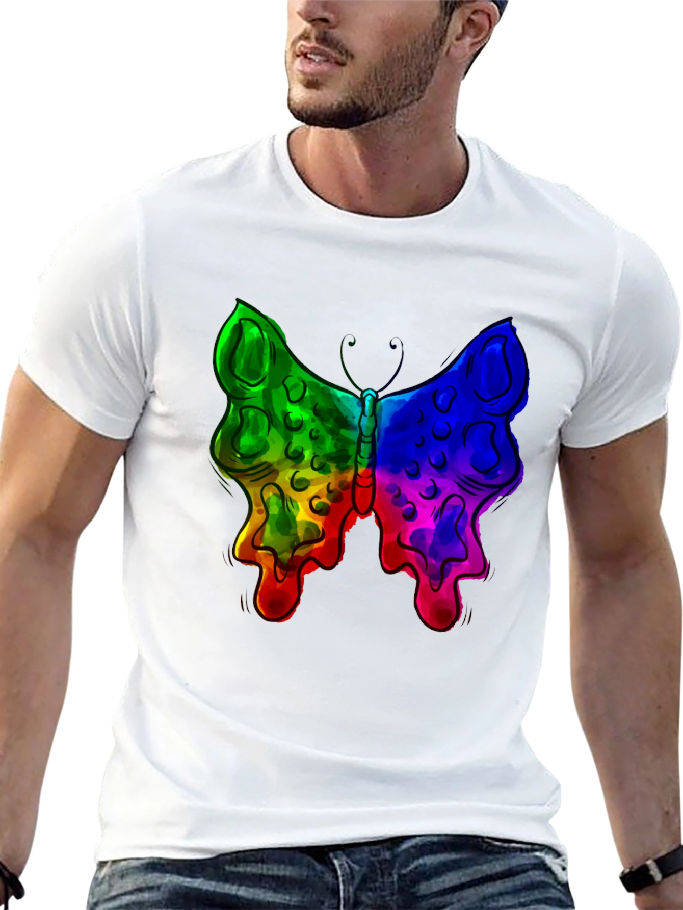 Rainbow Butterfly Graphic Black T-Shirt