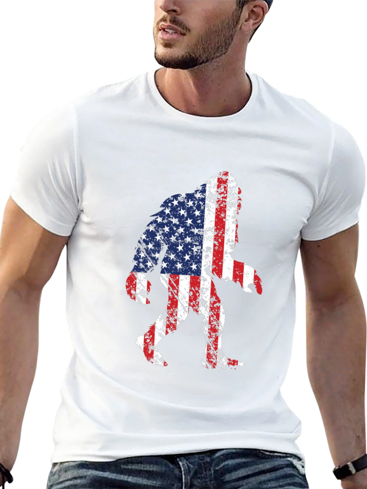 American Flag Bigfoot T-Shirt - Patriotic Sasquatch Tee
