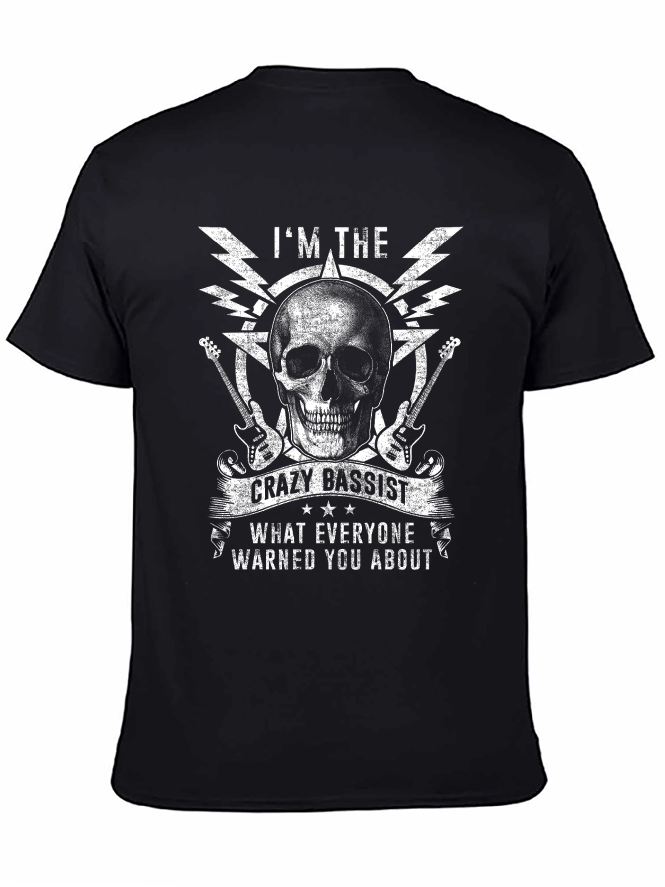 Crazy Bassist Graphic T-Shirt - Skull & Guitar Design