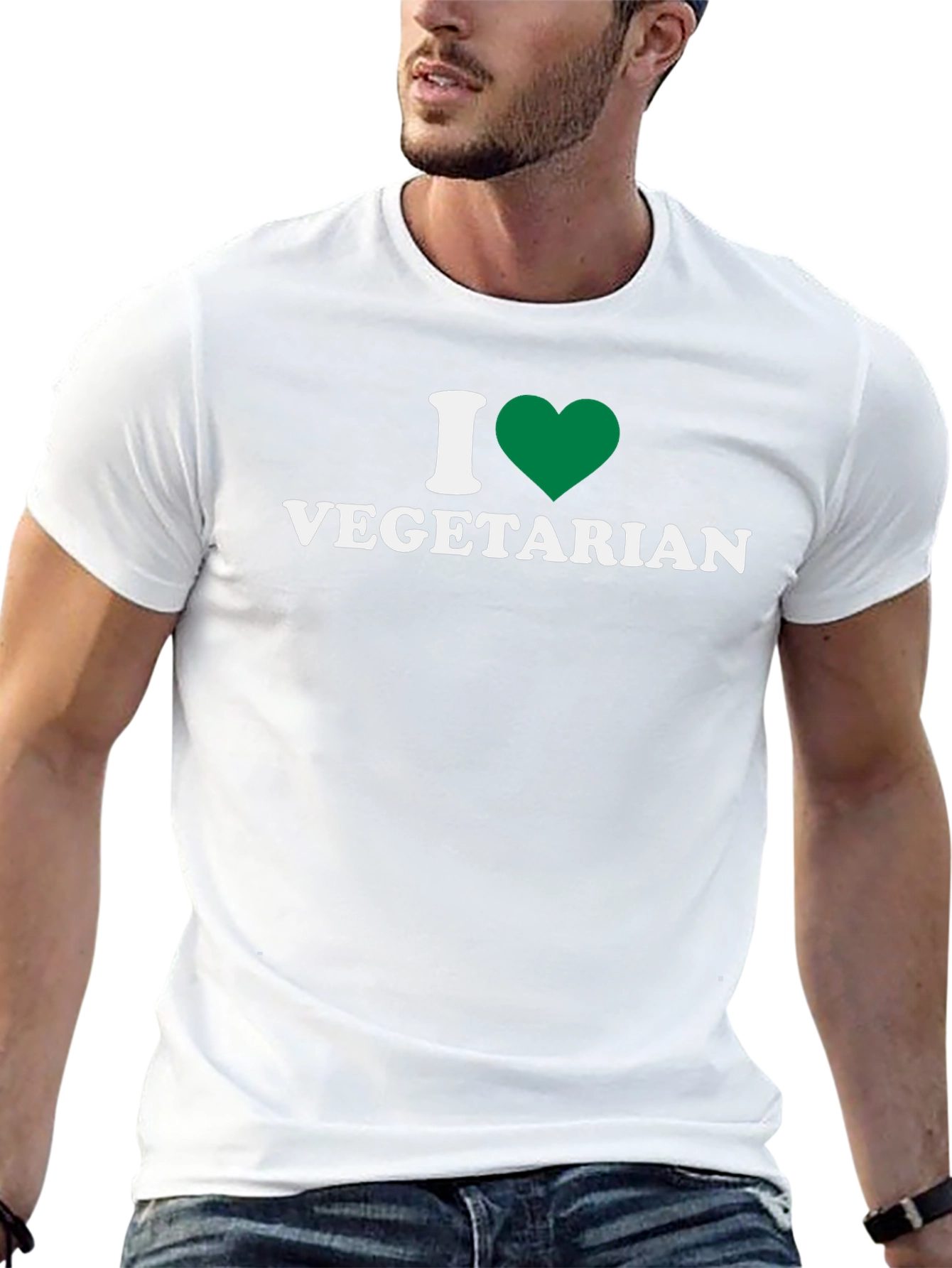 I Love Vegetarian T-Shirt - Green Heart Design