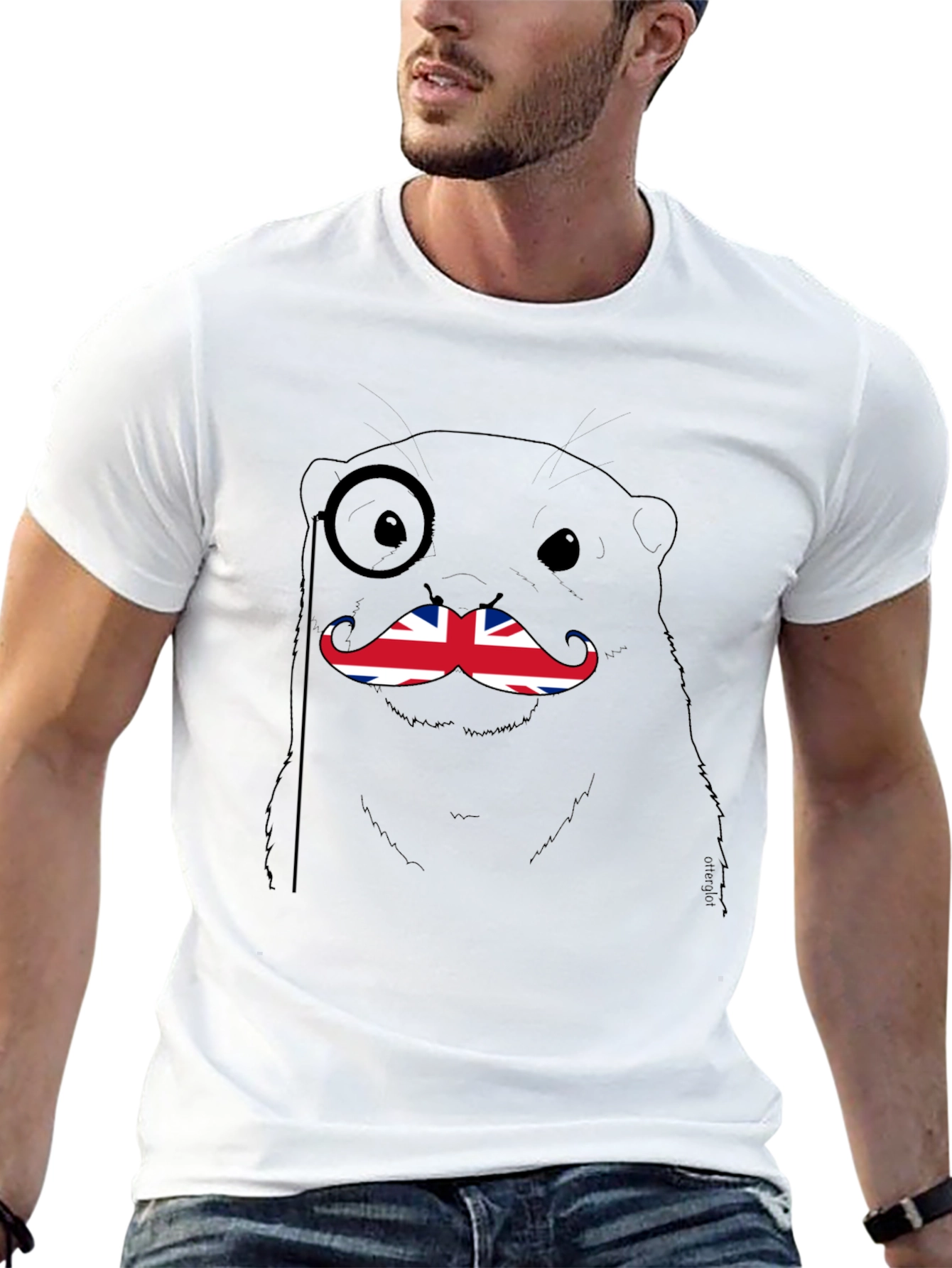 British Otter T-Shirt - Funny Union Jack Mustache Tee