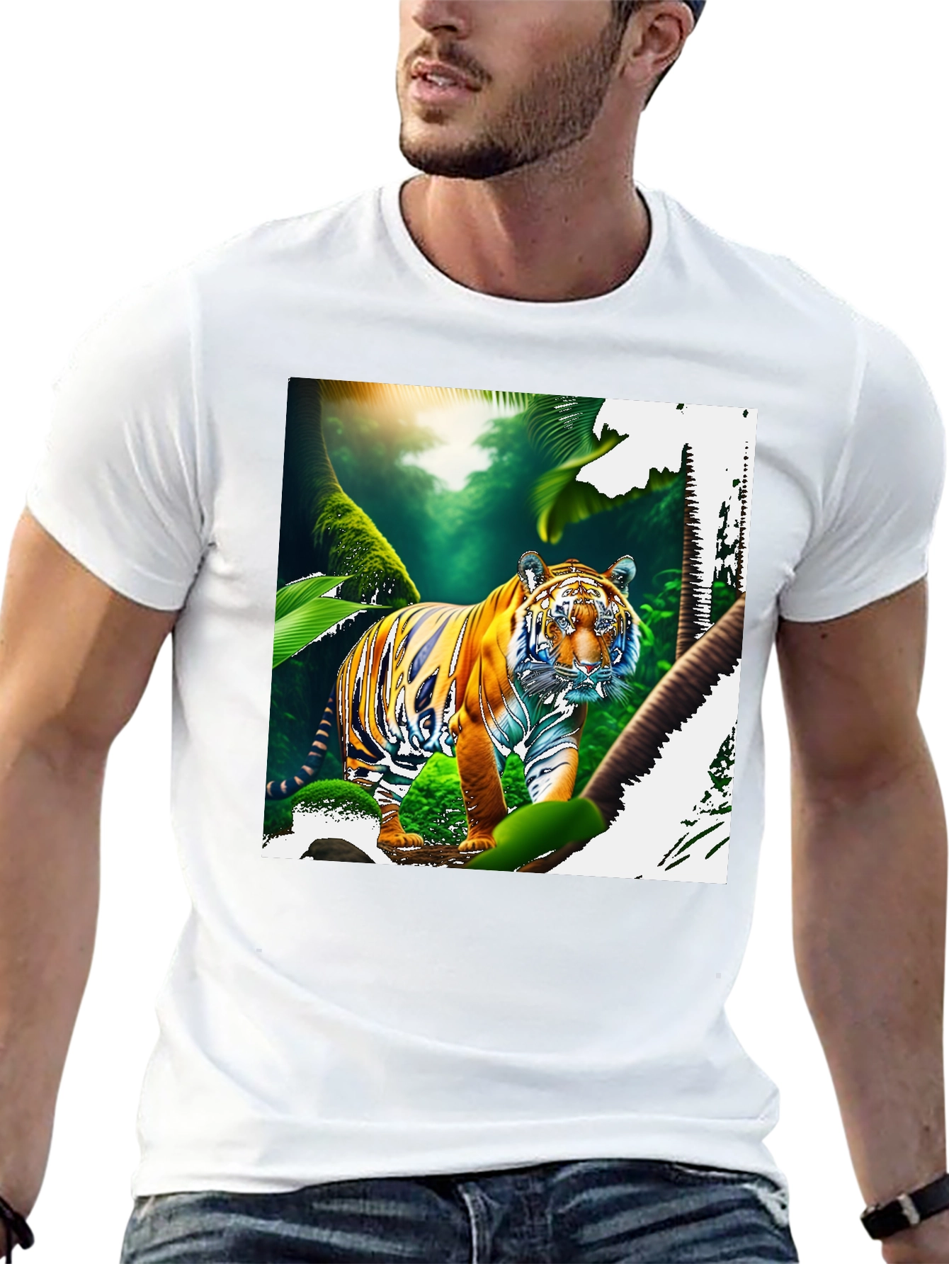 Jungle Tiger Graphic Print Black T-Shirt