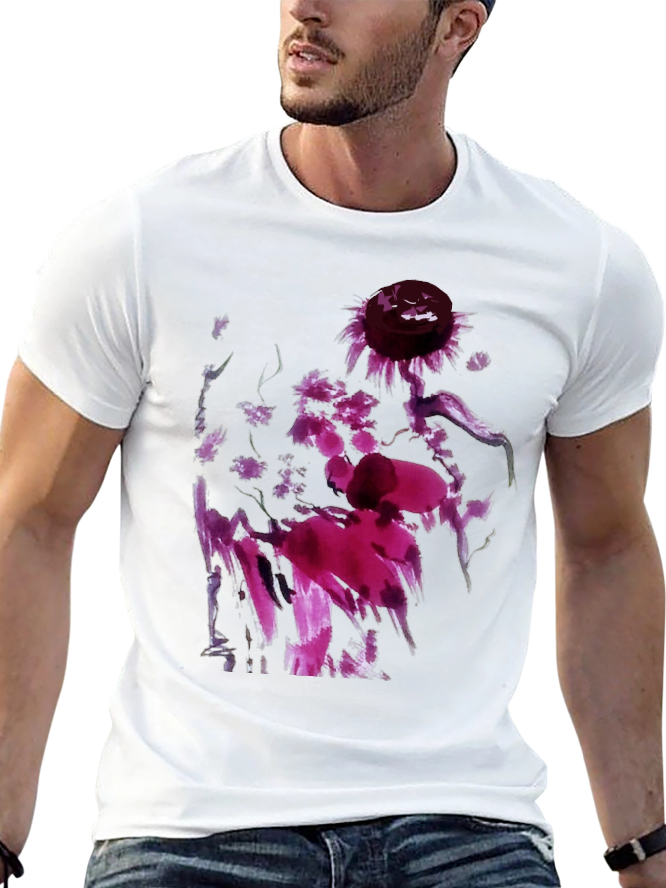 Floral Abstract Art Black T-Shirt
