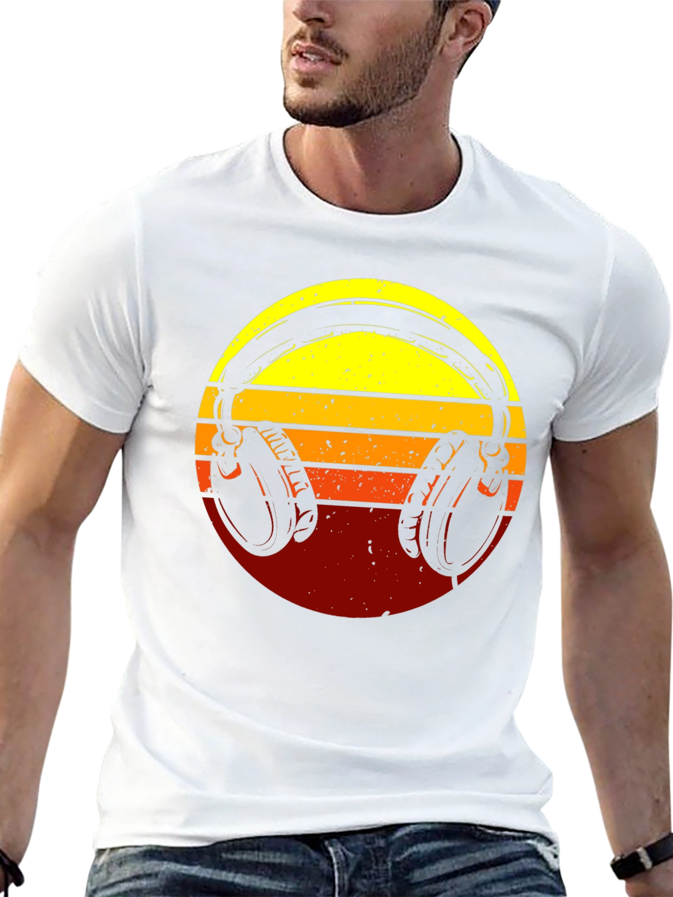 Retro Headphones Graphic Tee - Sunset Vibes