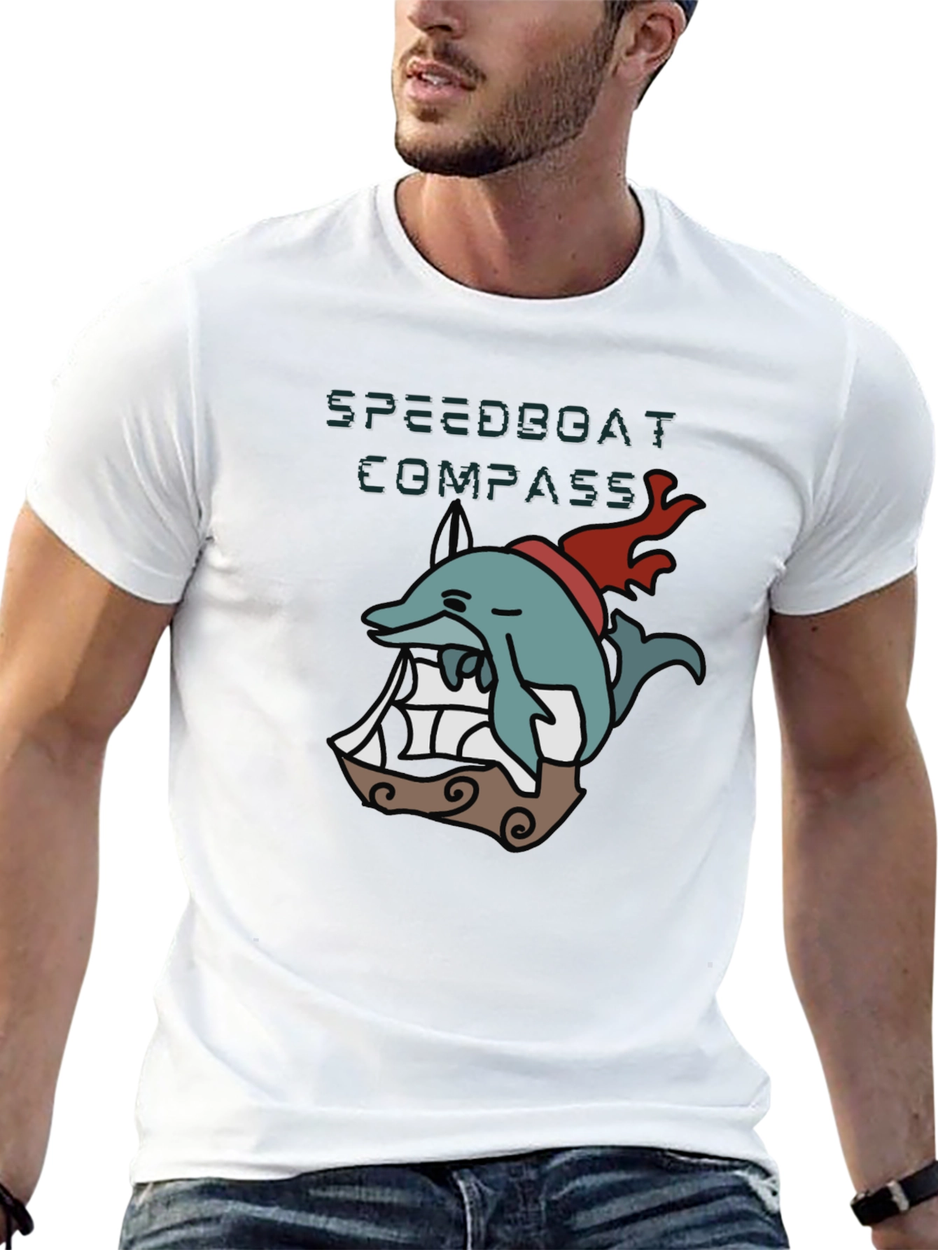 Novelty Dolphin Compass T-Shirt - Black