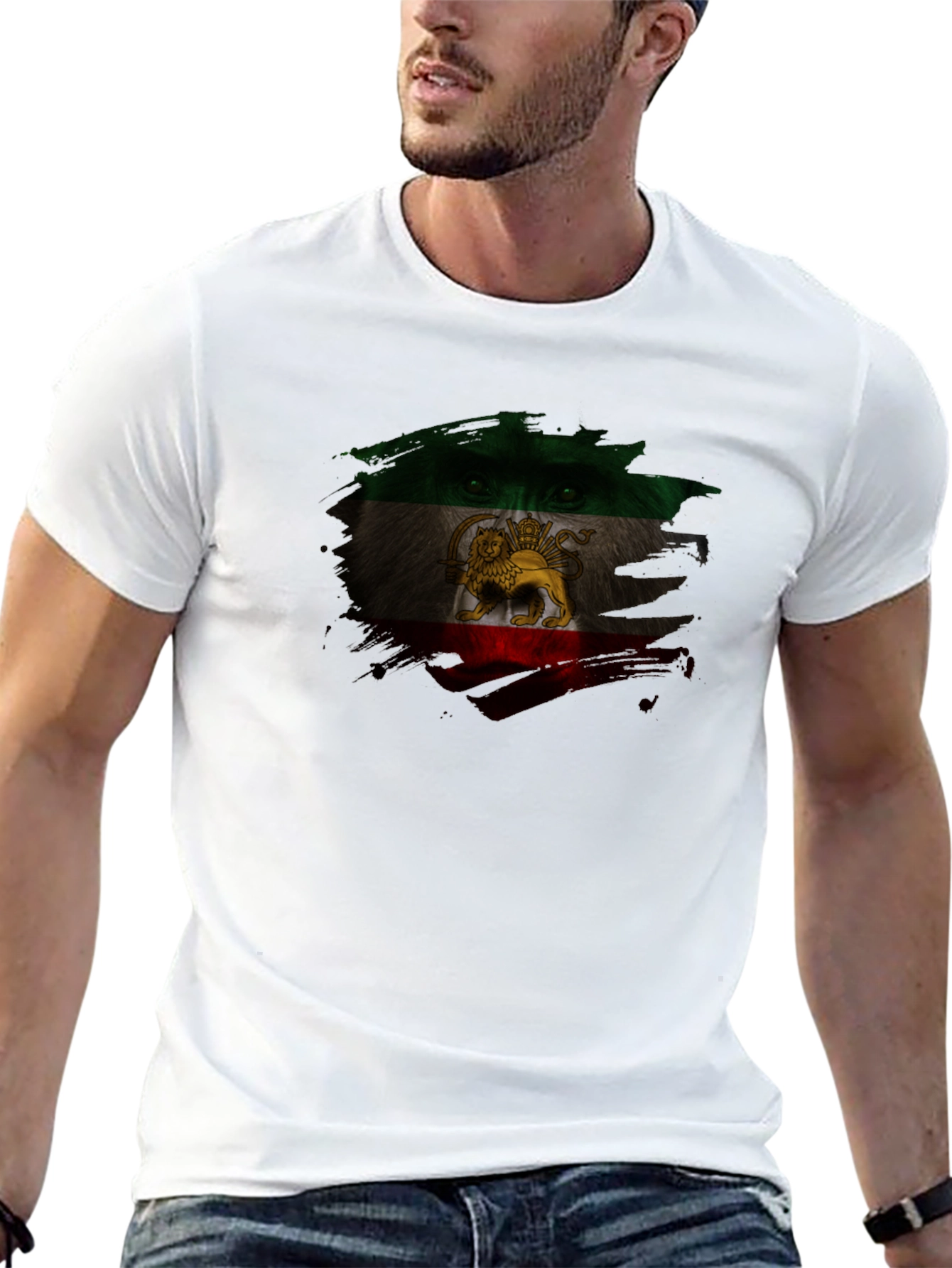 Iran Flag Lion Graphic Black T-Shirt