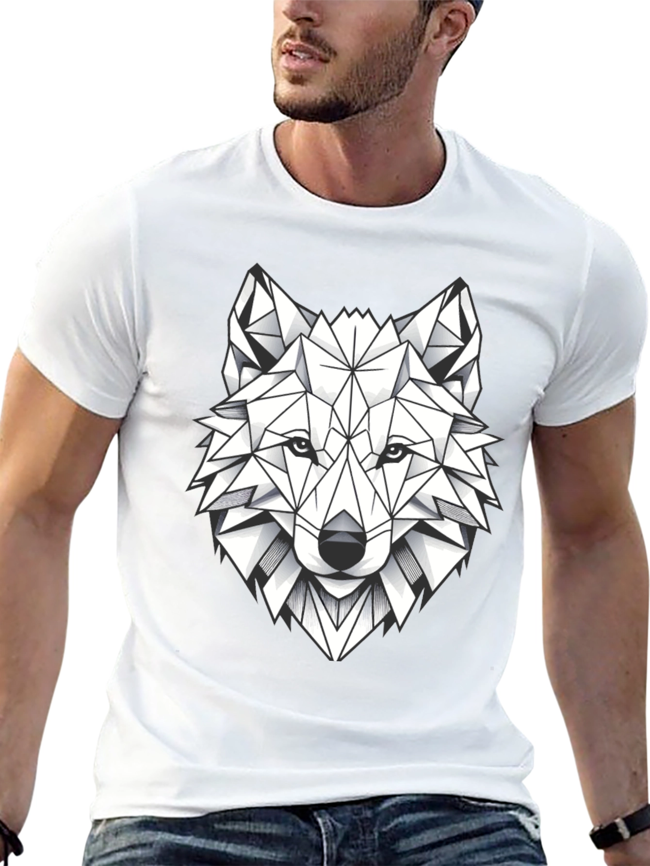 Geometric Wolf Graphic Tee - Modern Black T-Shirt