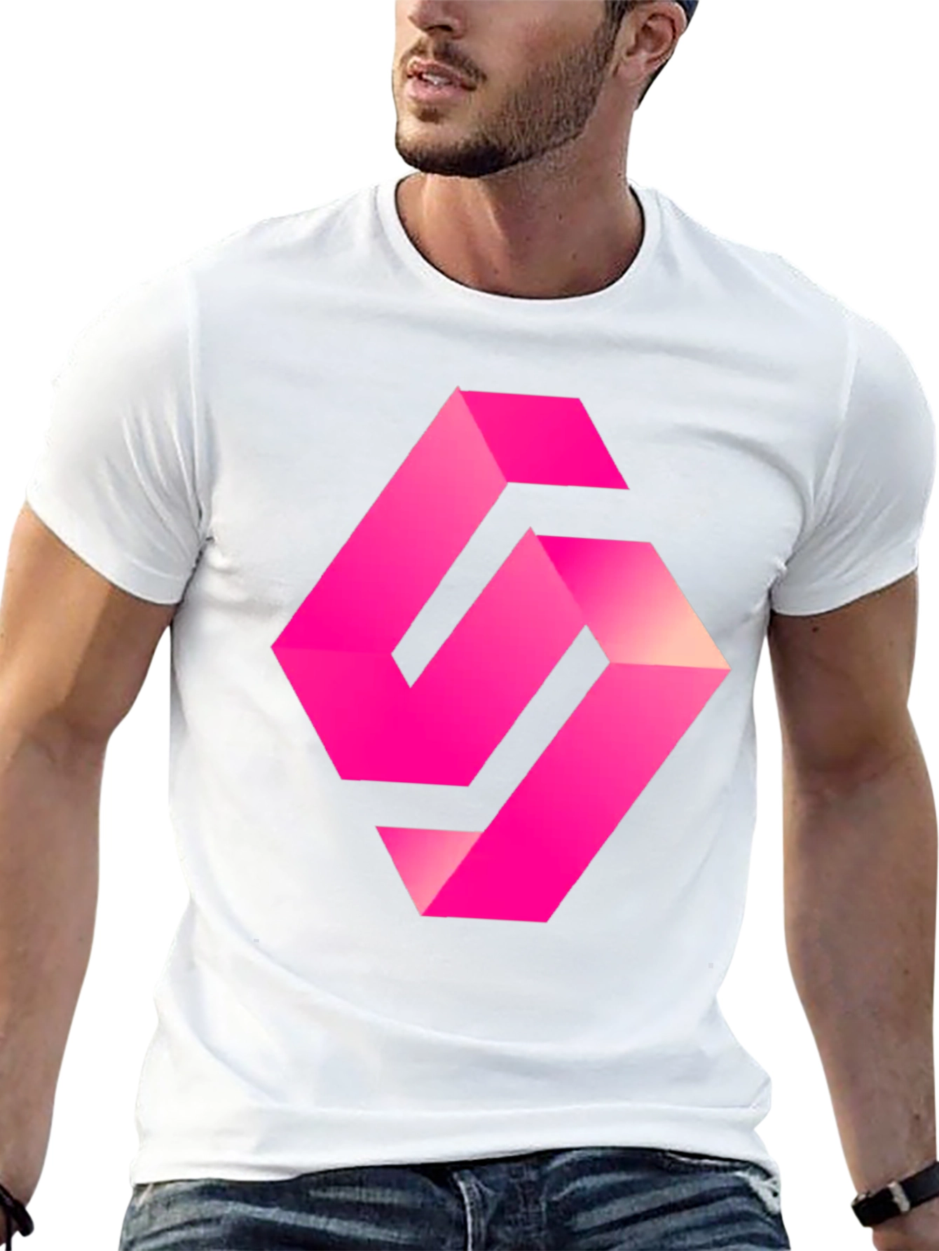 Mens Black T-shirt with Abstract Pink Logo