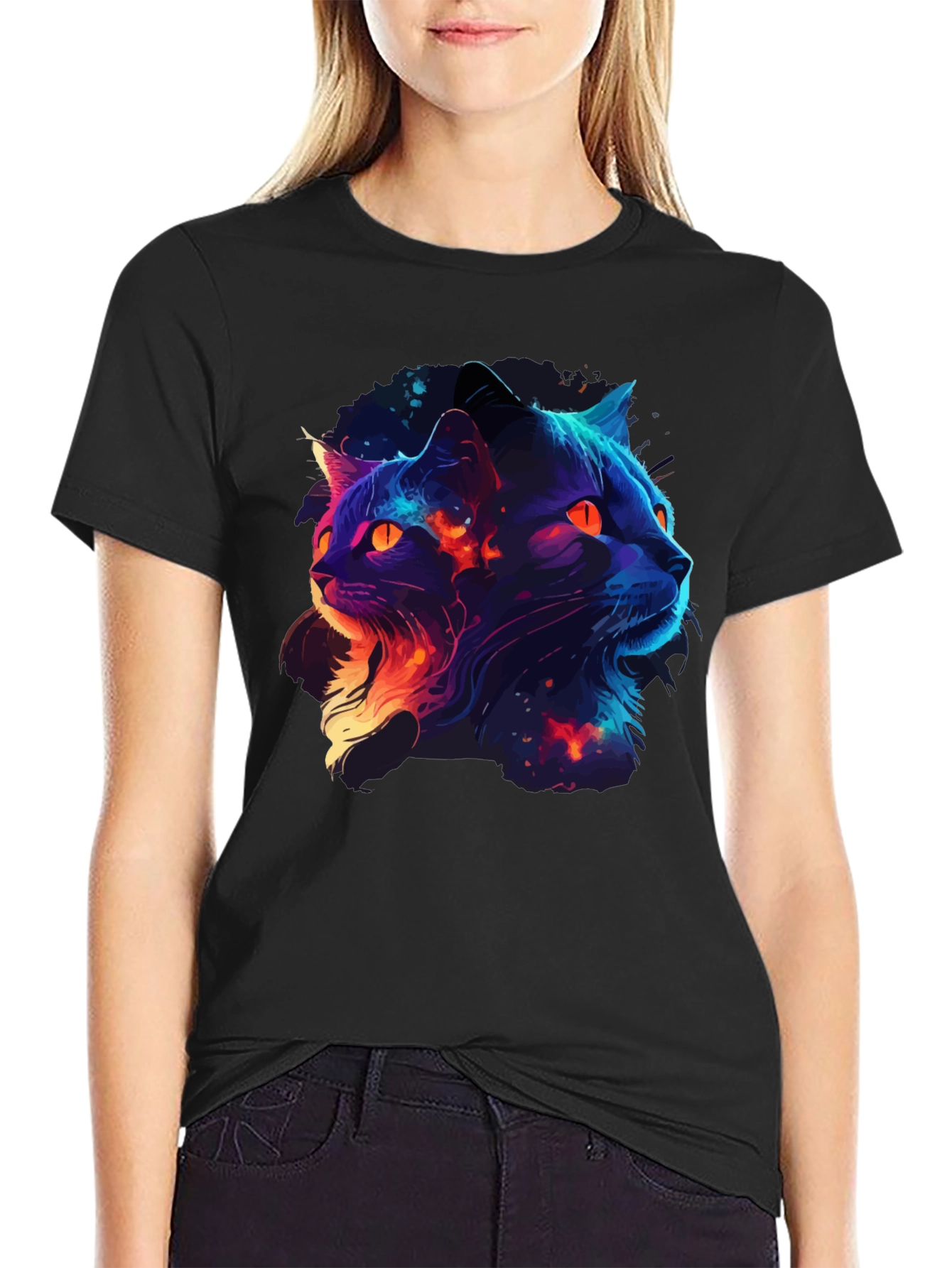 Cosmic Cat Graphic Tee - Mens Black T-Shirt