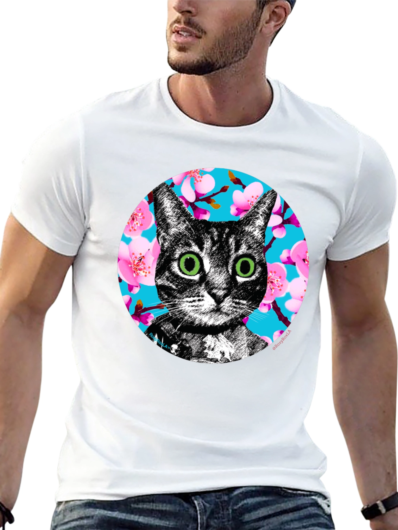 Cat Cherry Blossom Graphic Tee