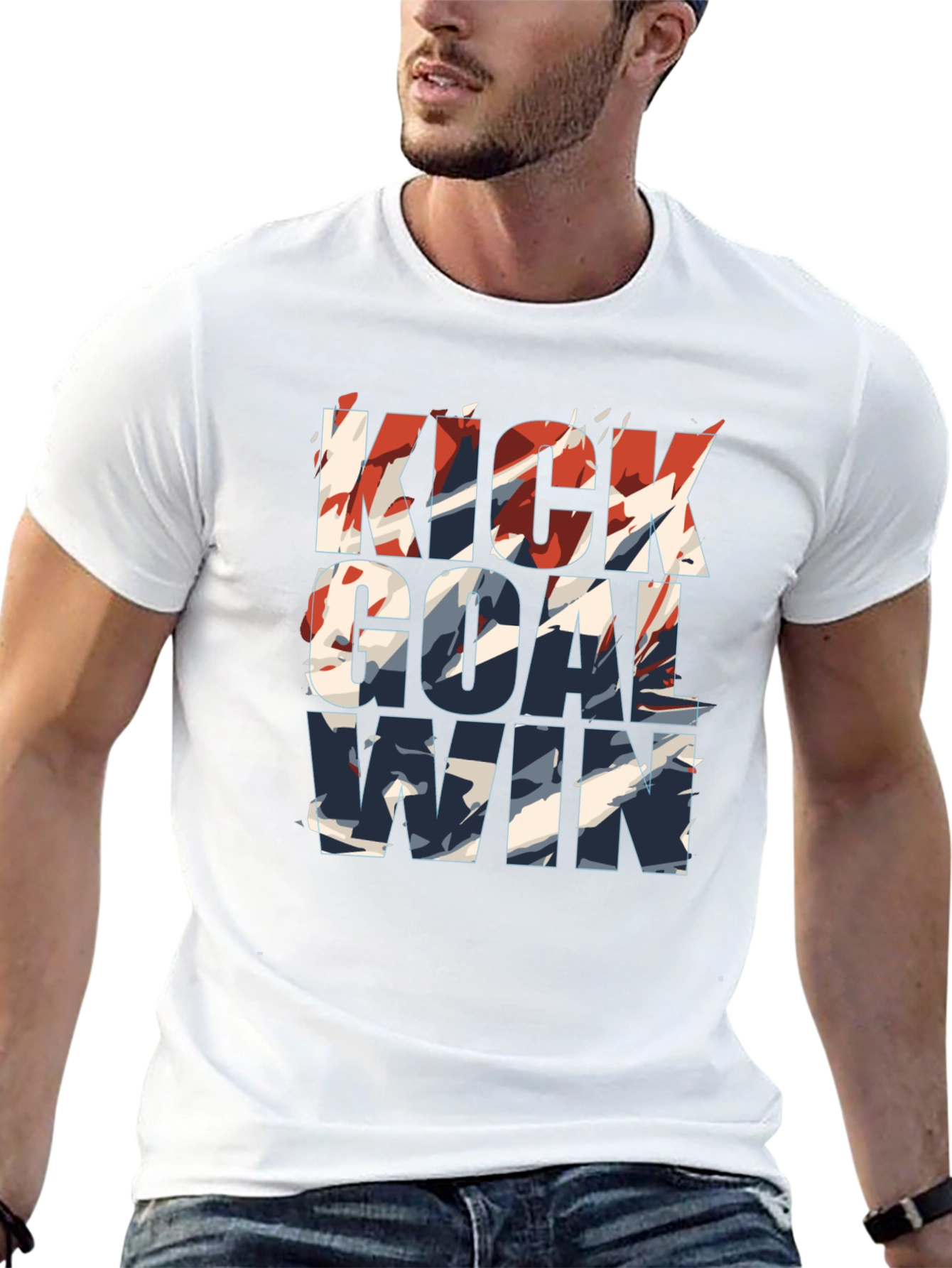 Kick Goal Win Graphic Tee - Trendy Soccer Shirt
