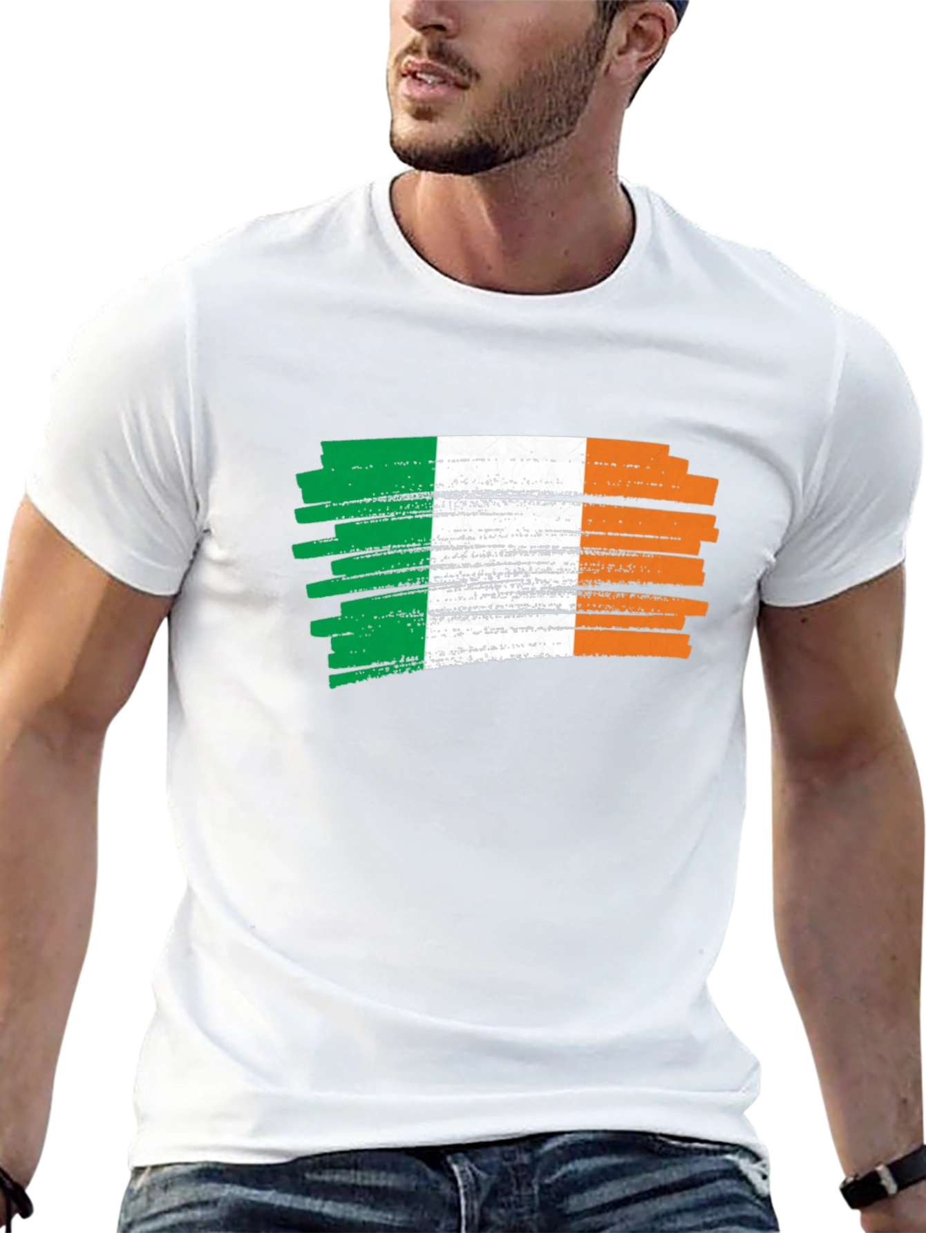 Irish Flag Brushstroke Mens Black T-Shirt