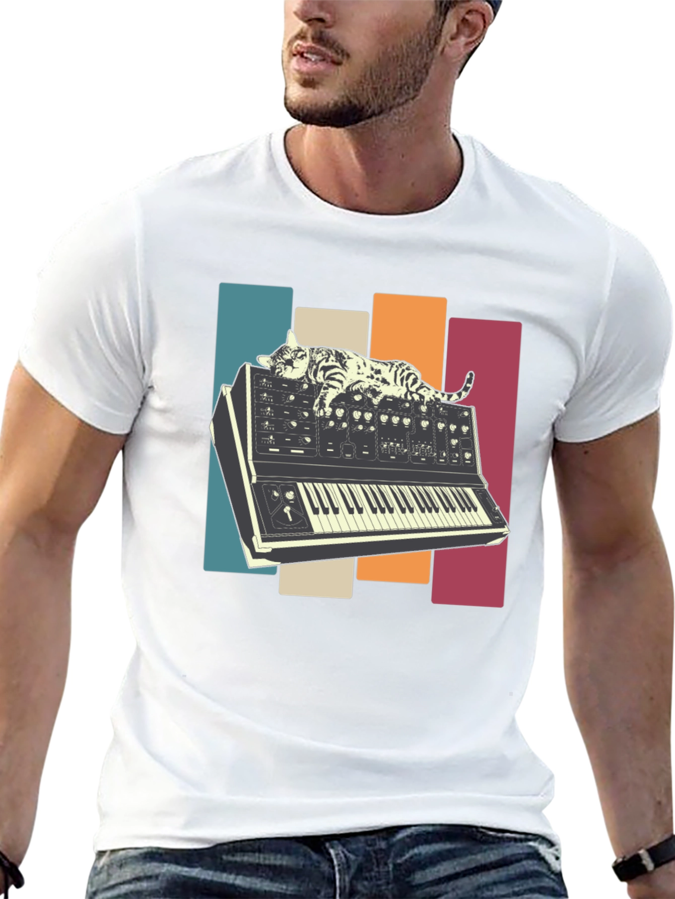 Cat Nap on Synthesizer Retro T-Shirt