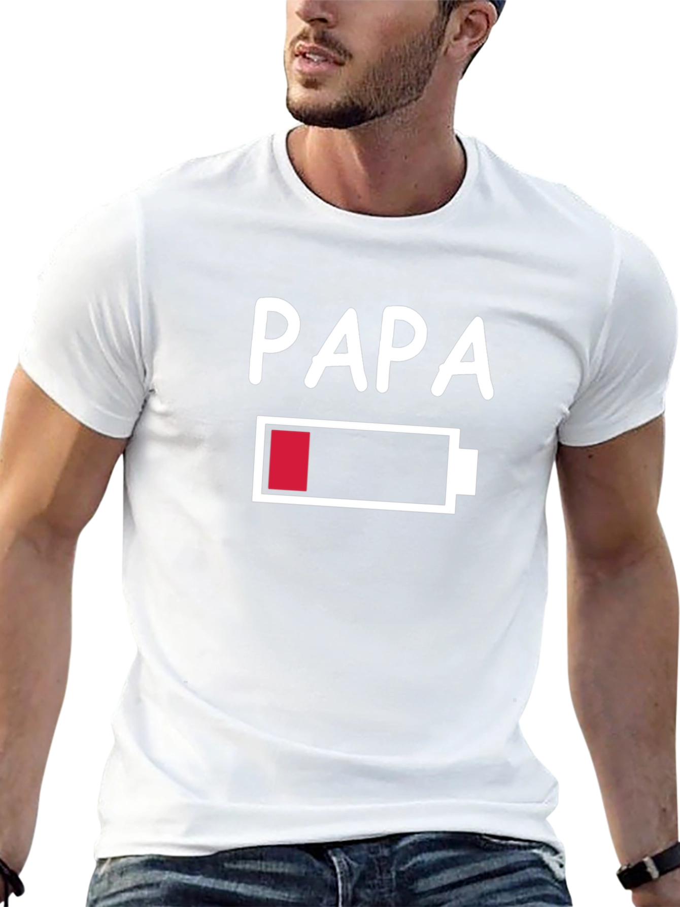 Papa Low Battery Funny Graphic T-Shirt