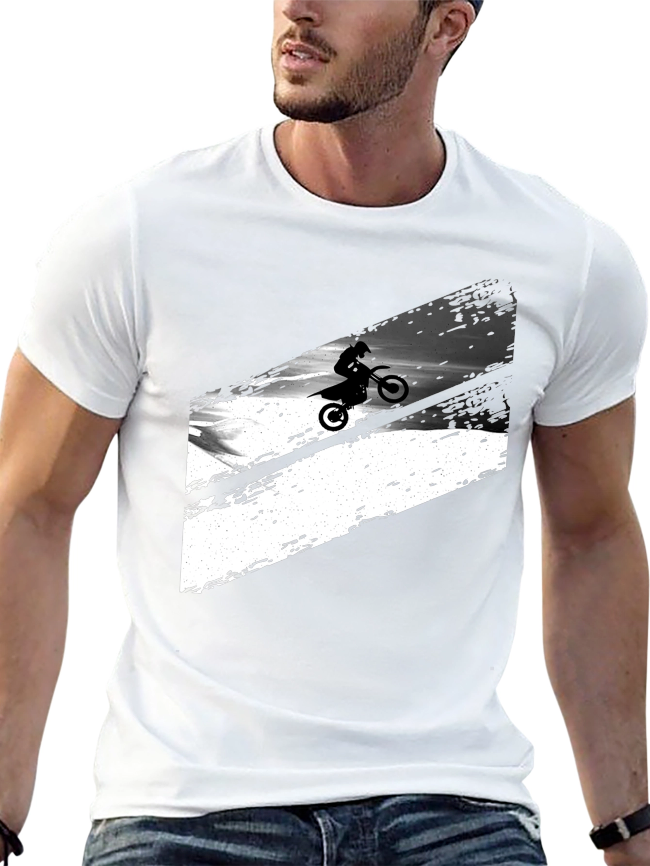 Black Graphic Tee: Motocross Rider Design