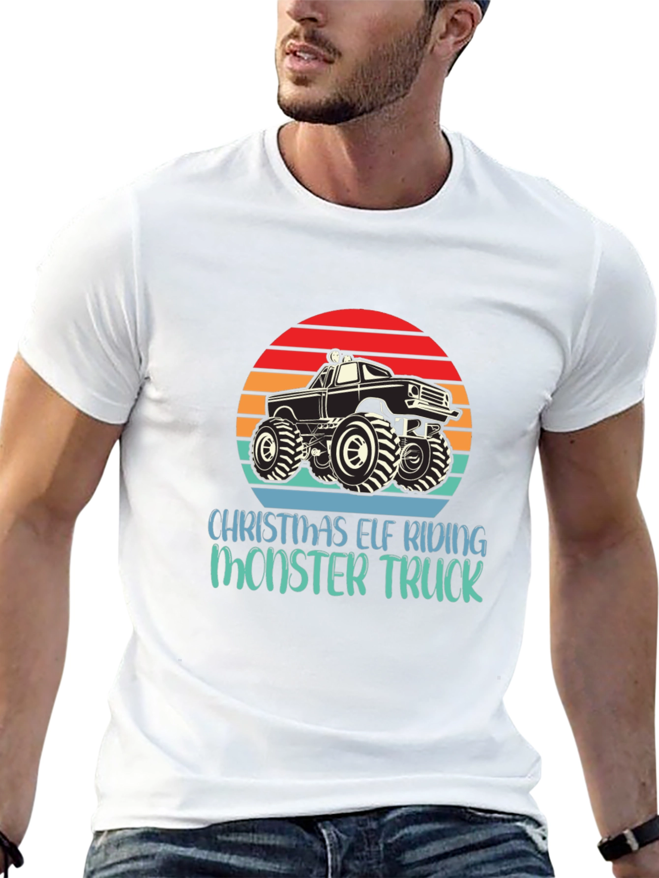 Christmas Elf Riding Monster Truck Tee