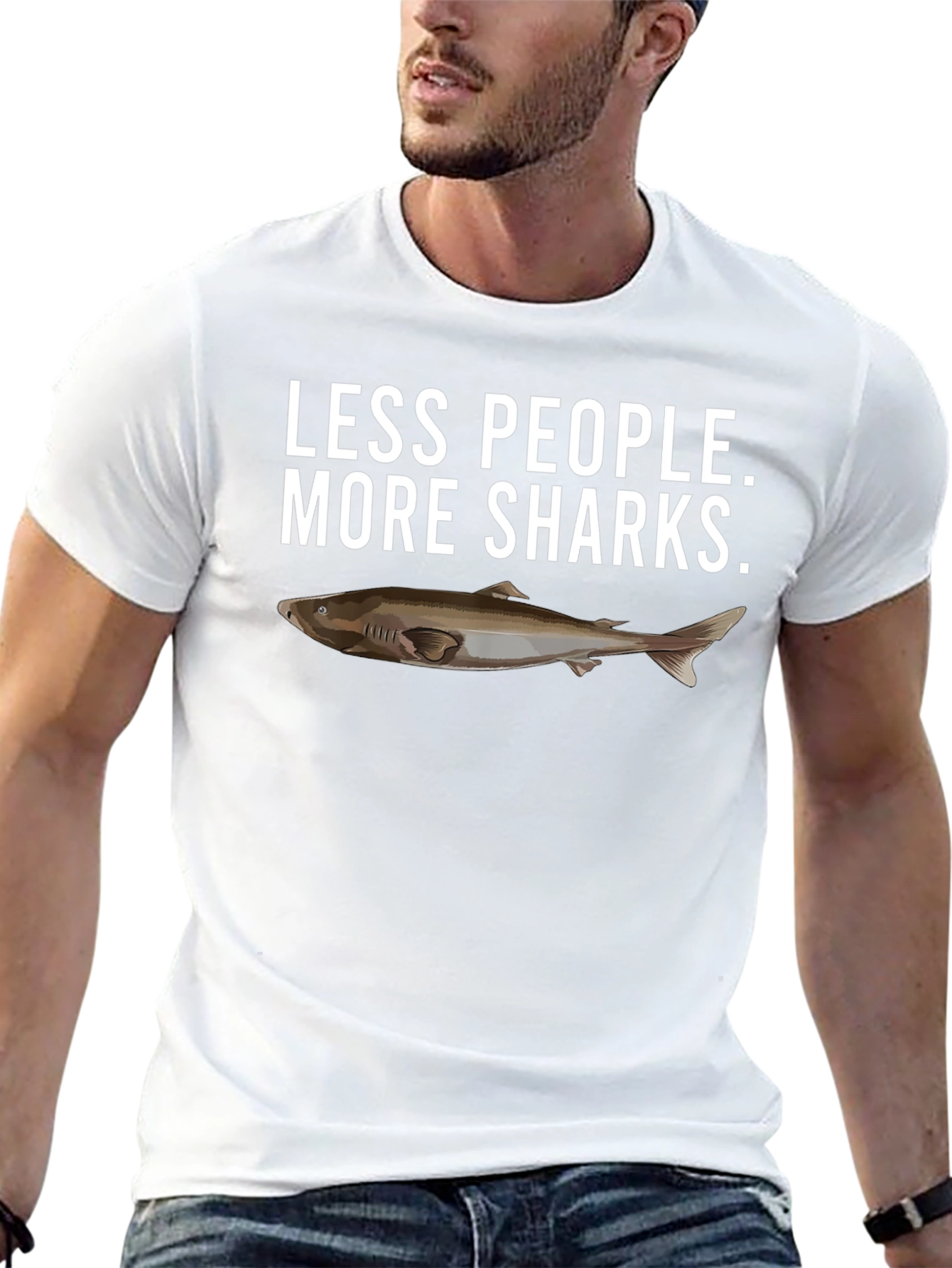 Less People More Sharks Black Graphic T-Shirt