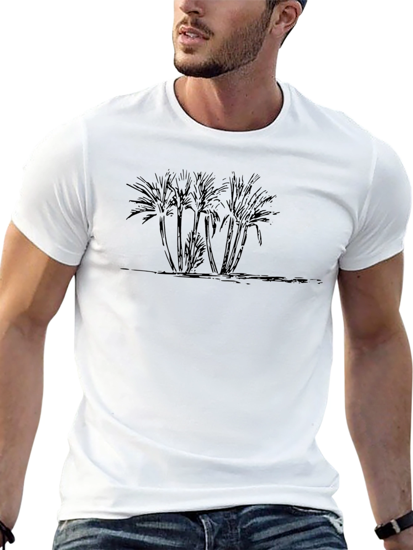 Palm Tree Graphic Print T-Shirt - Classic Black