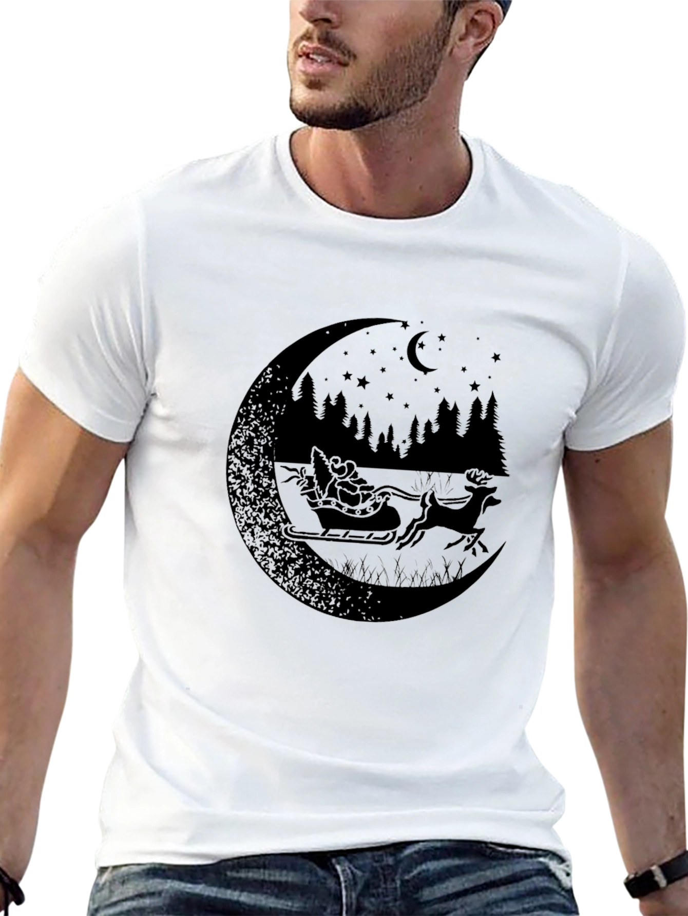 Santas Sleigh Moon Silhouette Graphic Tee