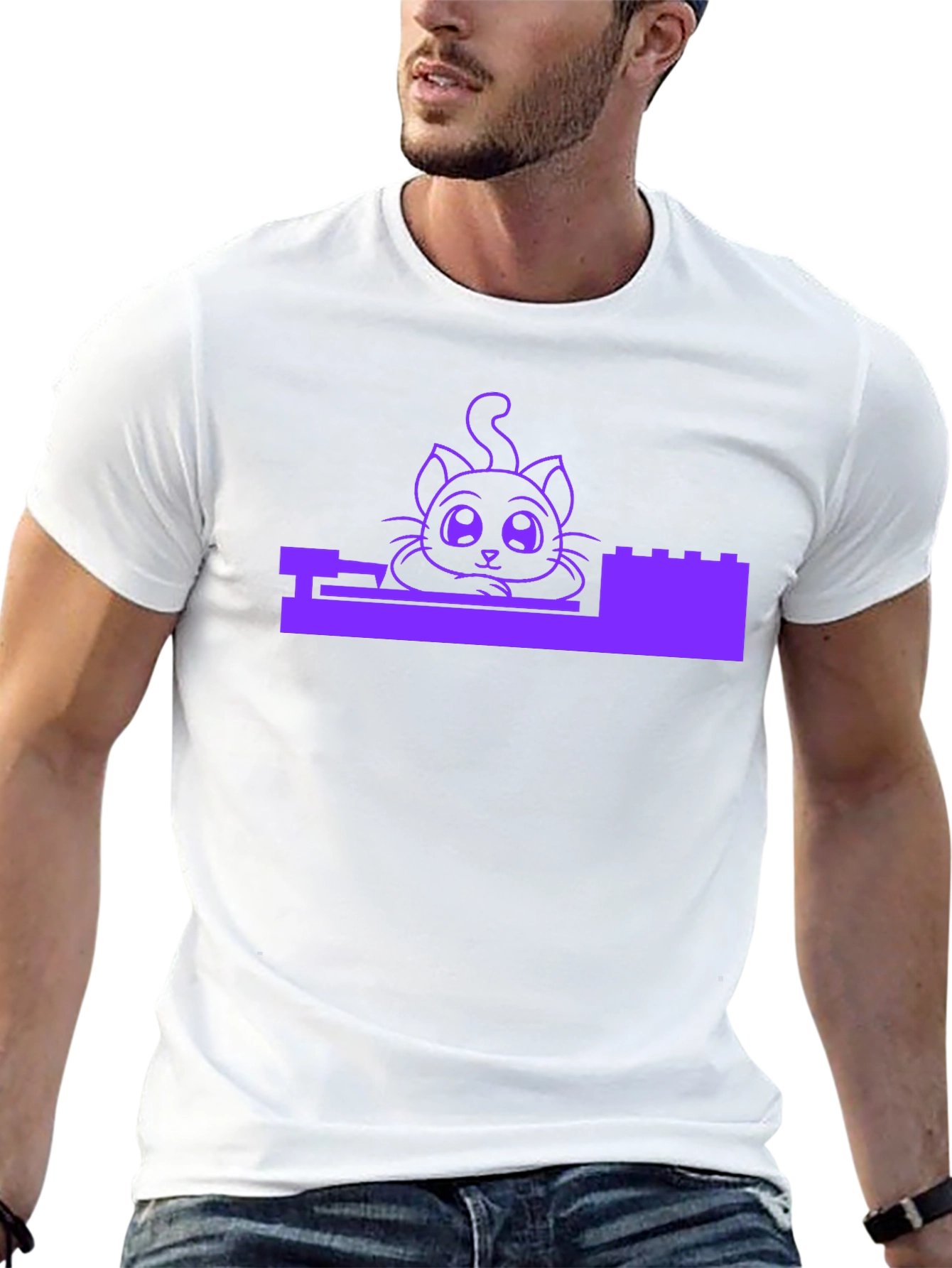 Cute Cat in Bricks Graphic Tee - Black