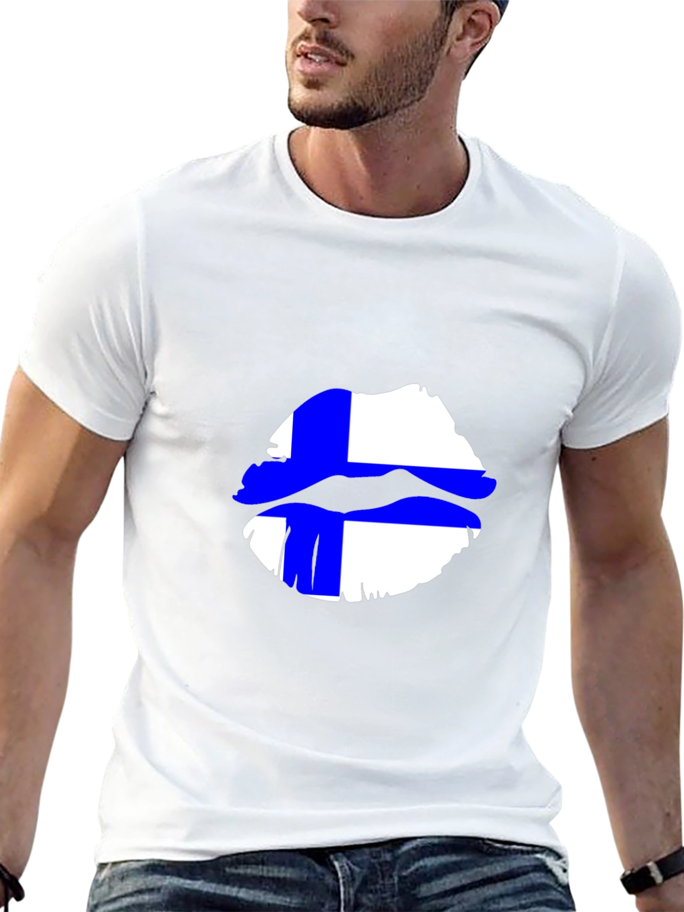 Finnish Flag Lips Graphic Black T-Shirt