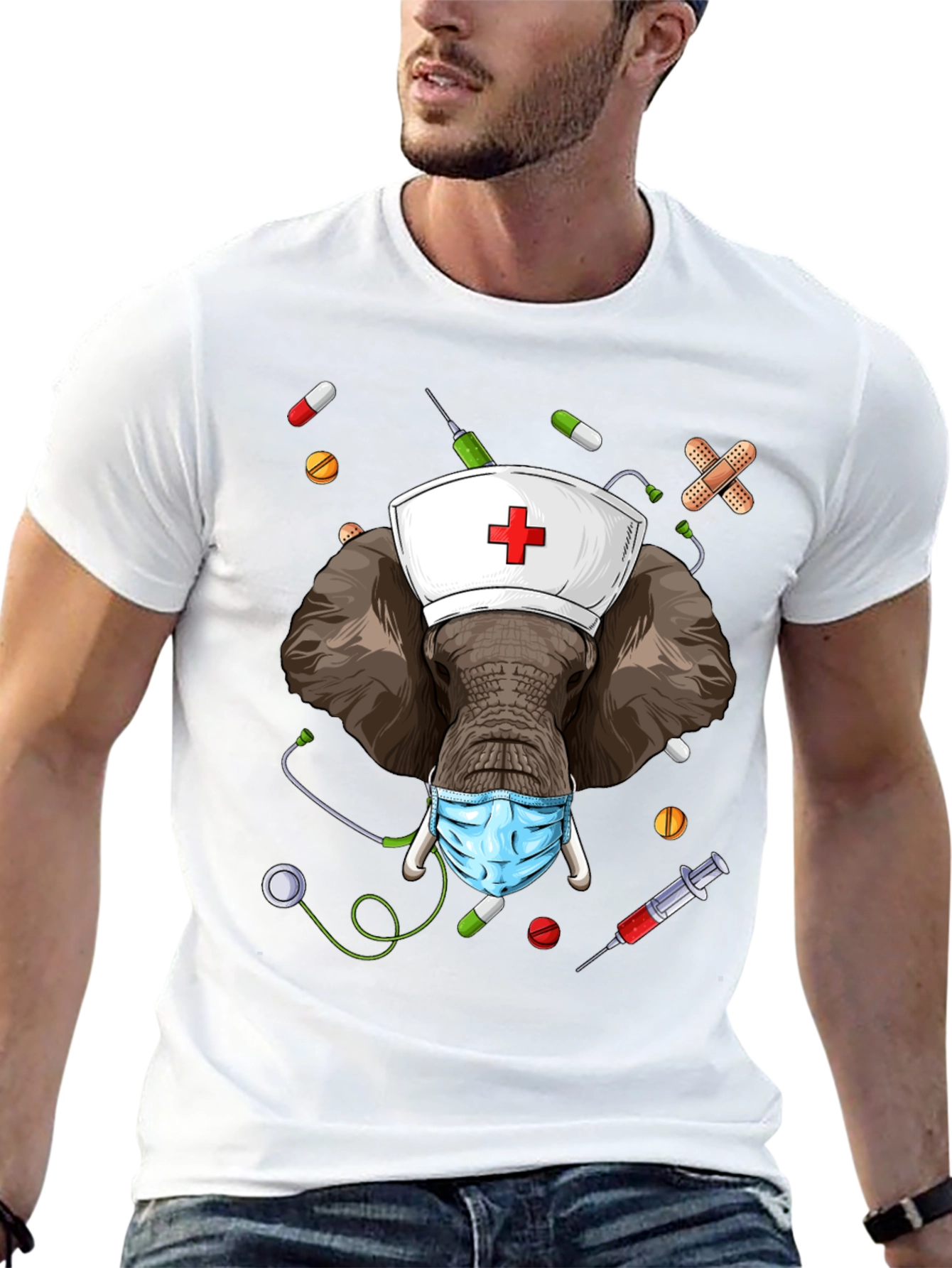 Elephant Nurse Novelty Graphic T-Shirt