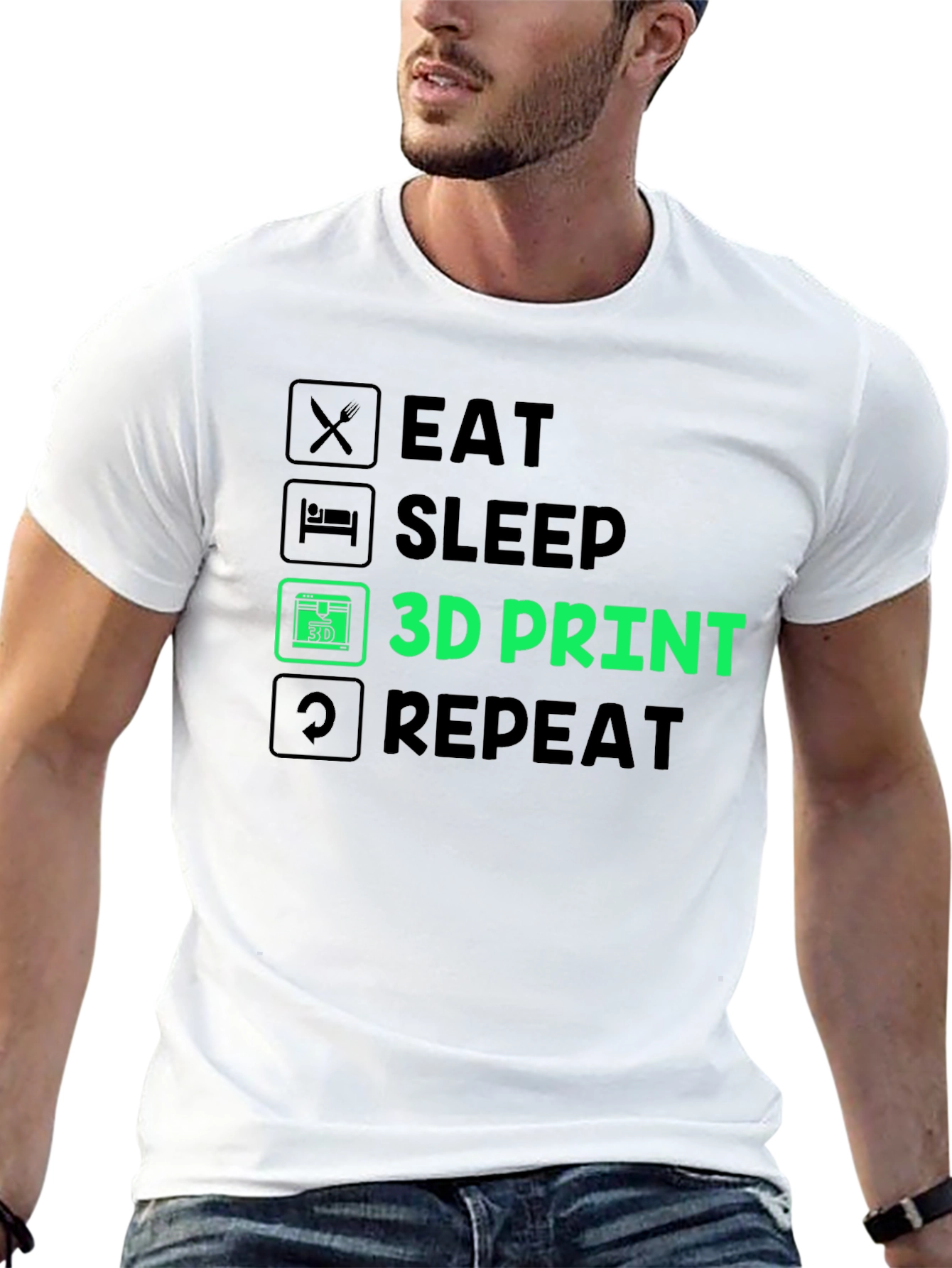 Eat Sleep 3D Print Repeat T-Shirt - Black