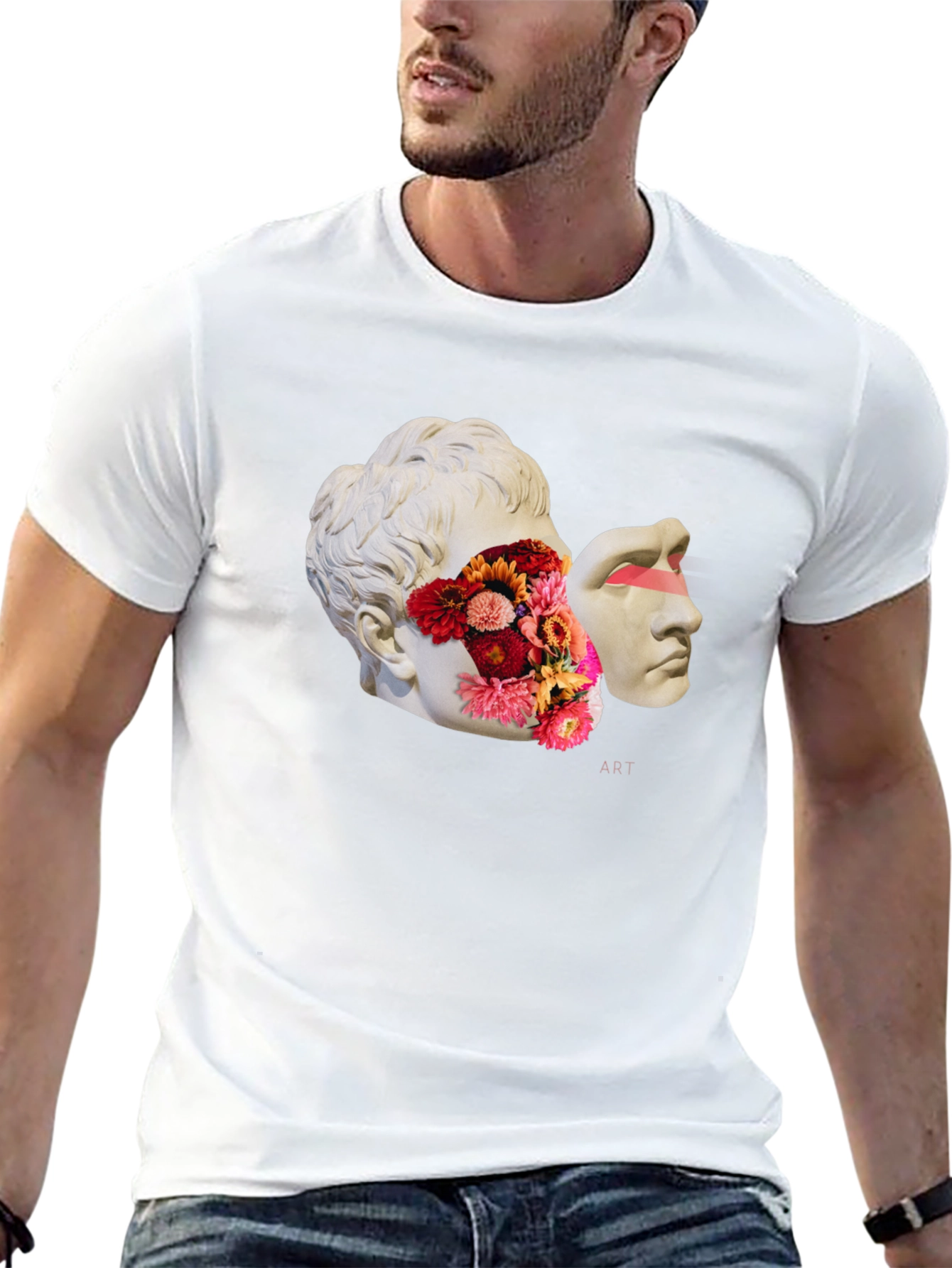 Surreal Art T-Shirt - Floral Statue Design