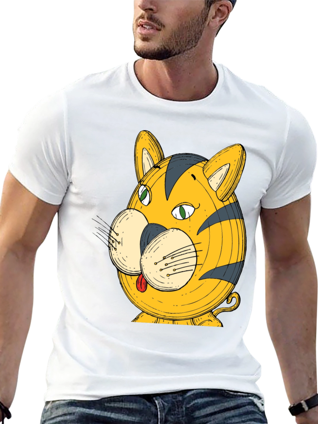 Funny Cartoon Tiger Graphic Black T-Shirt