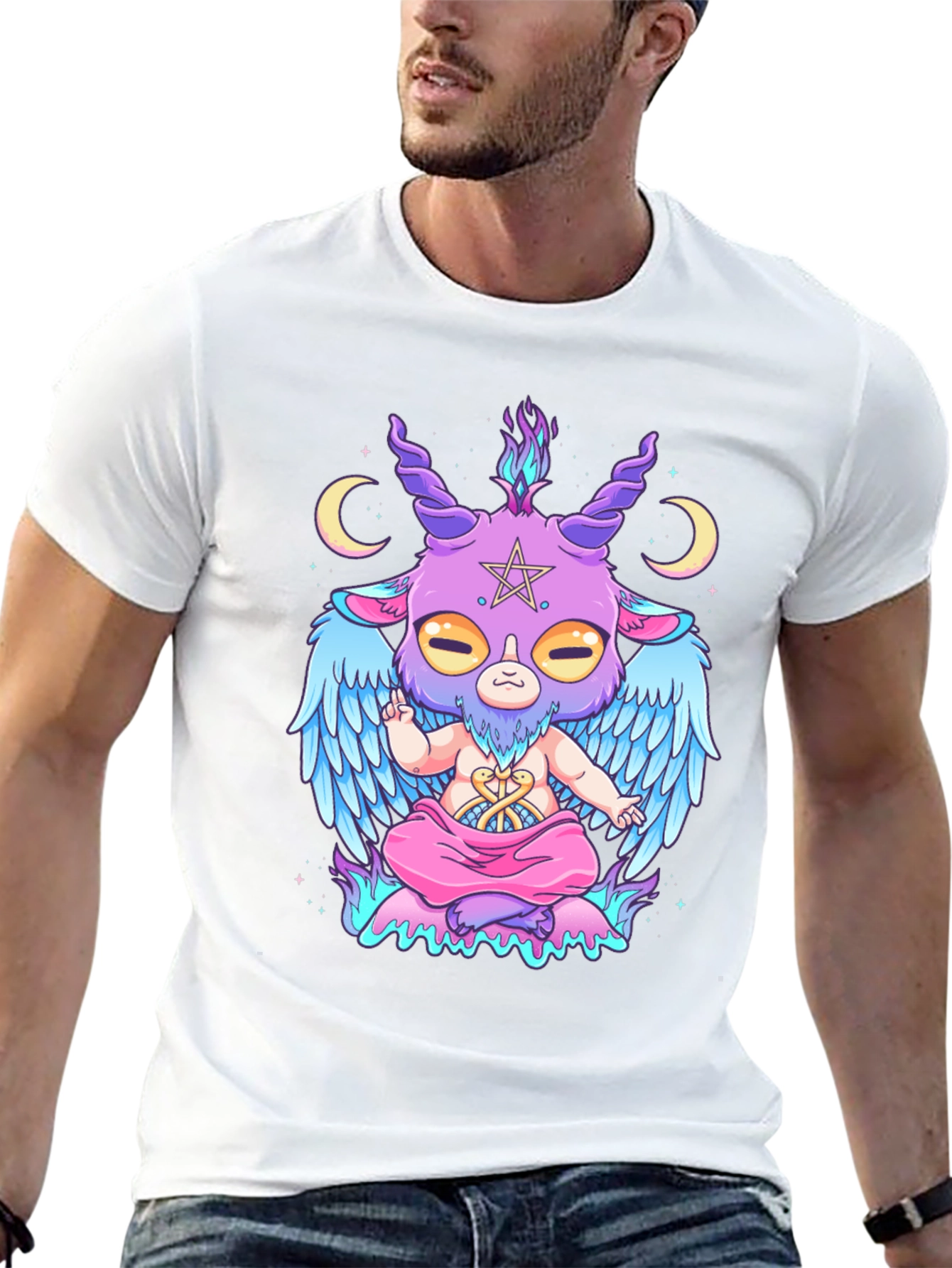 Baphomet Cartoon Graphic Tee - Black Cotton T-Shirt