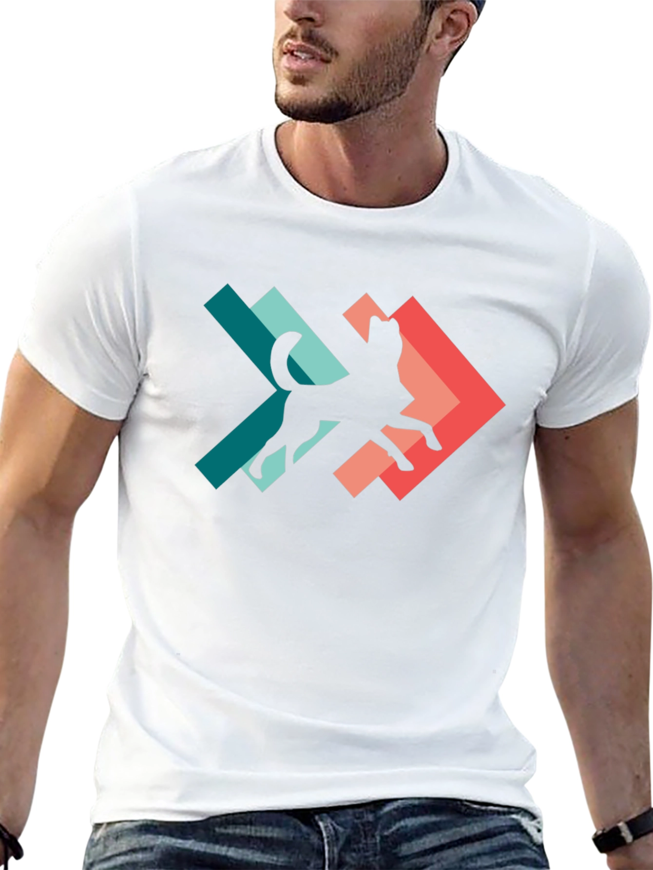 Geometric Dog Silhouette Graphic Tee - Modern Style