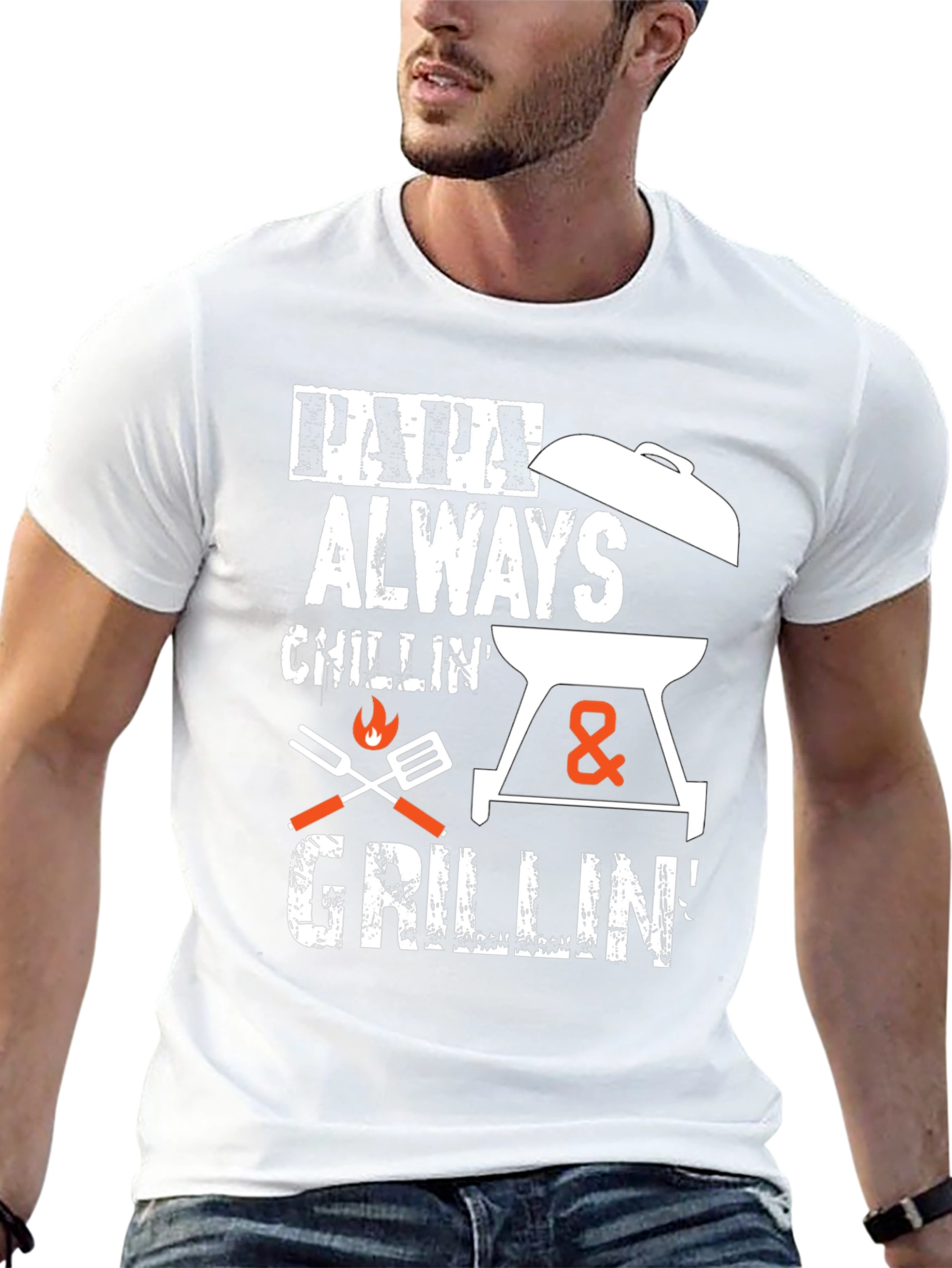 Papa Always Chillin & Grillin Black Graphic T-Shirt
