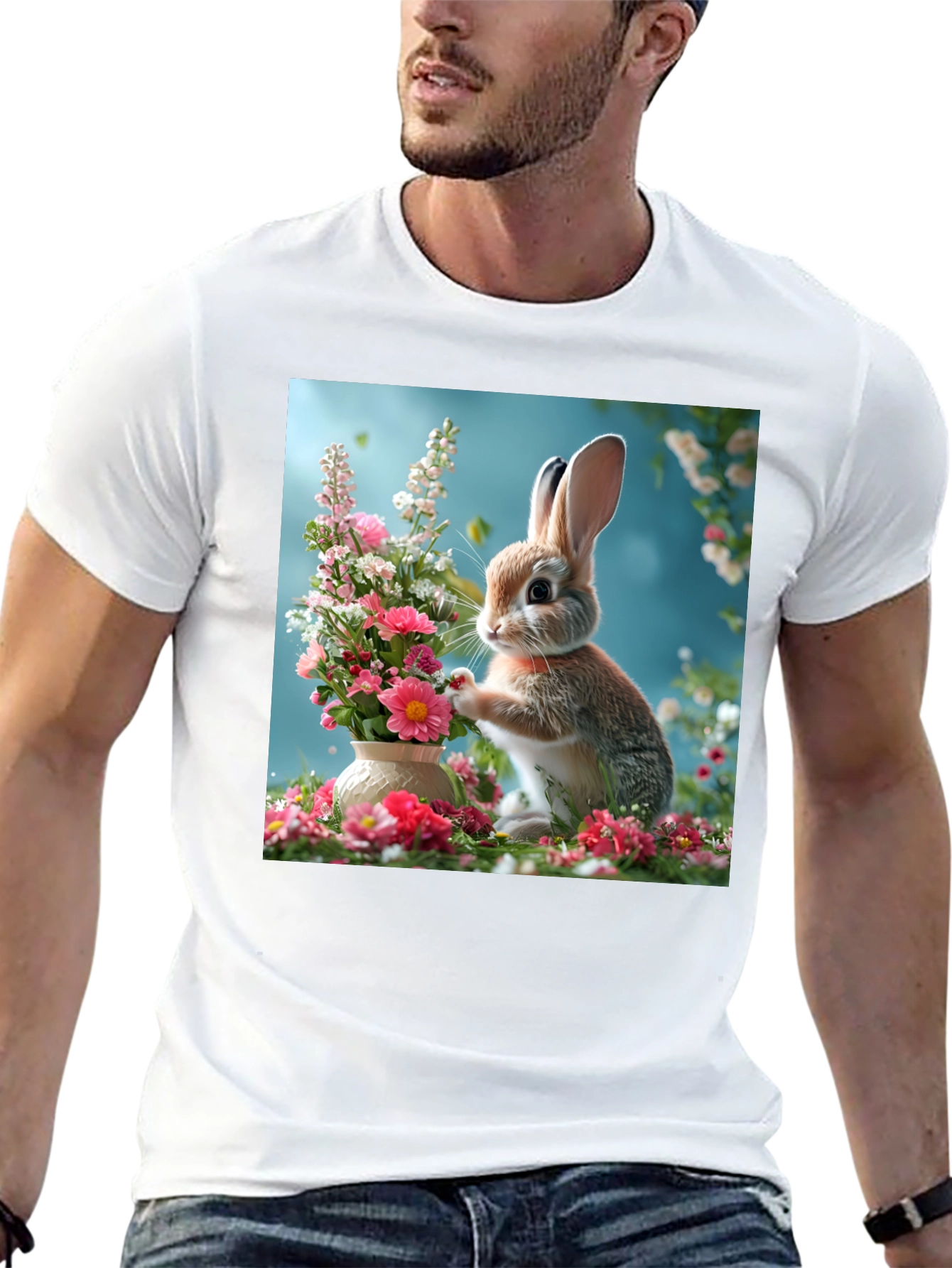 Bunny & Floral Arrangement Graphic Tee
