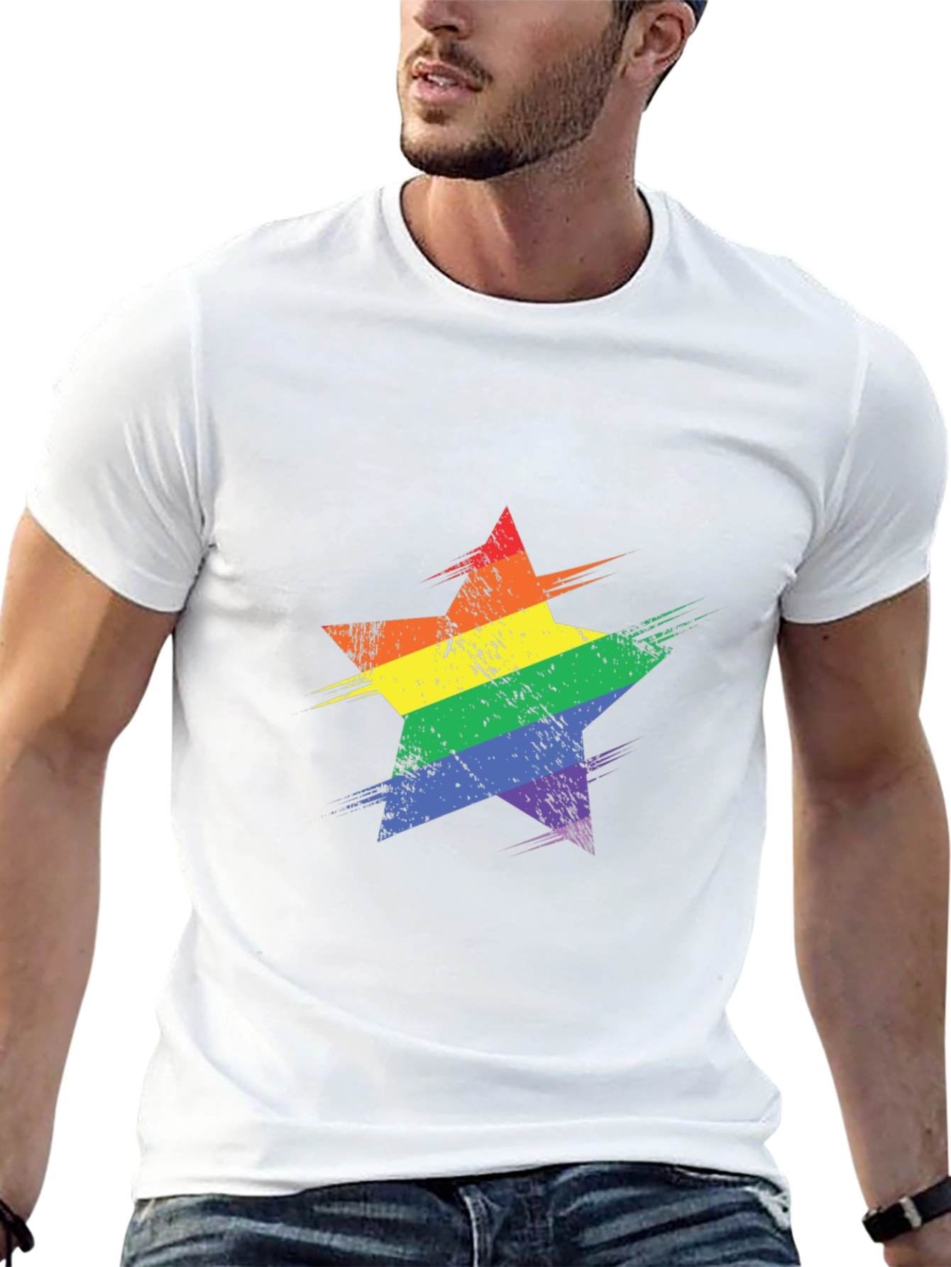 Rainbow Star Graphic Black T-Shirt