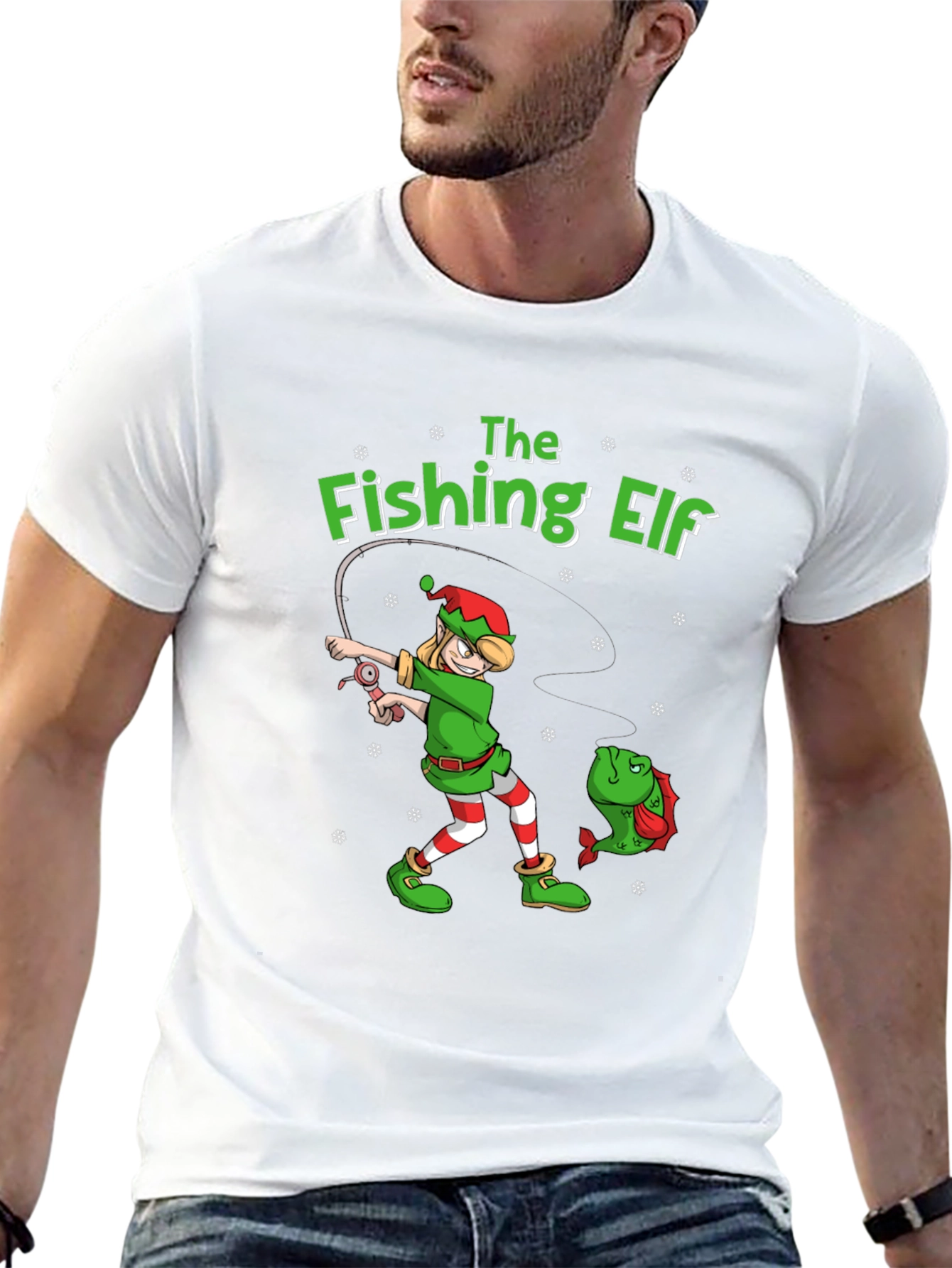 The Fishing Elf Graphic T-Shirt - Holiday Fun!