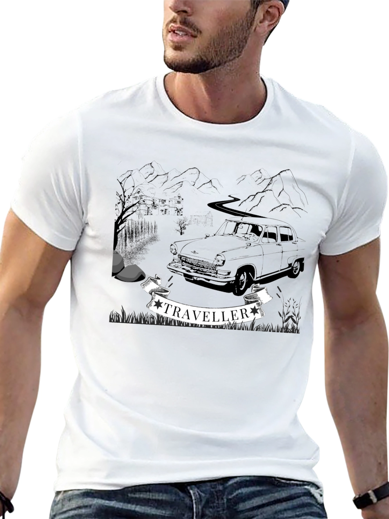 Traveller Graphic Tee - Retro Car Adventure Shirt